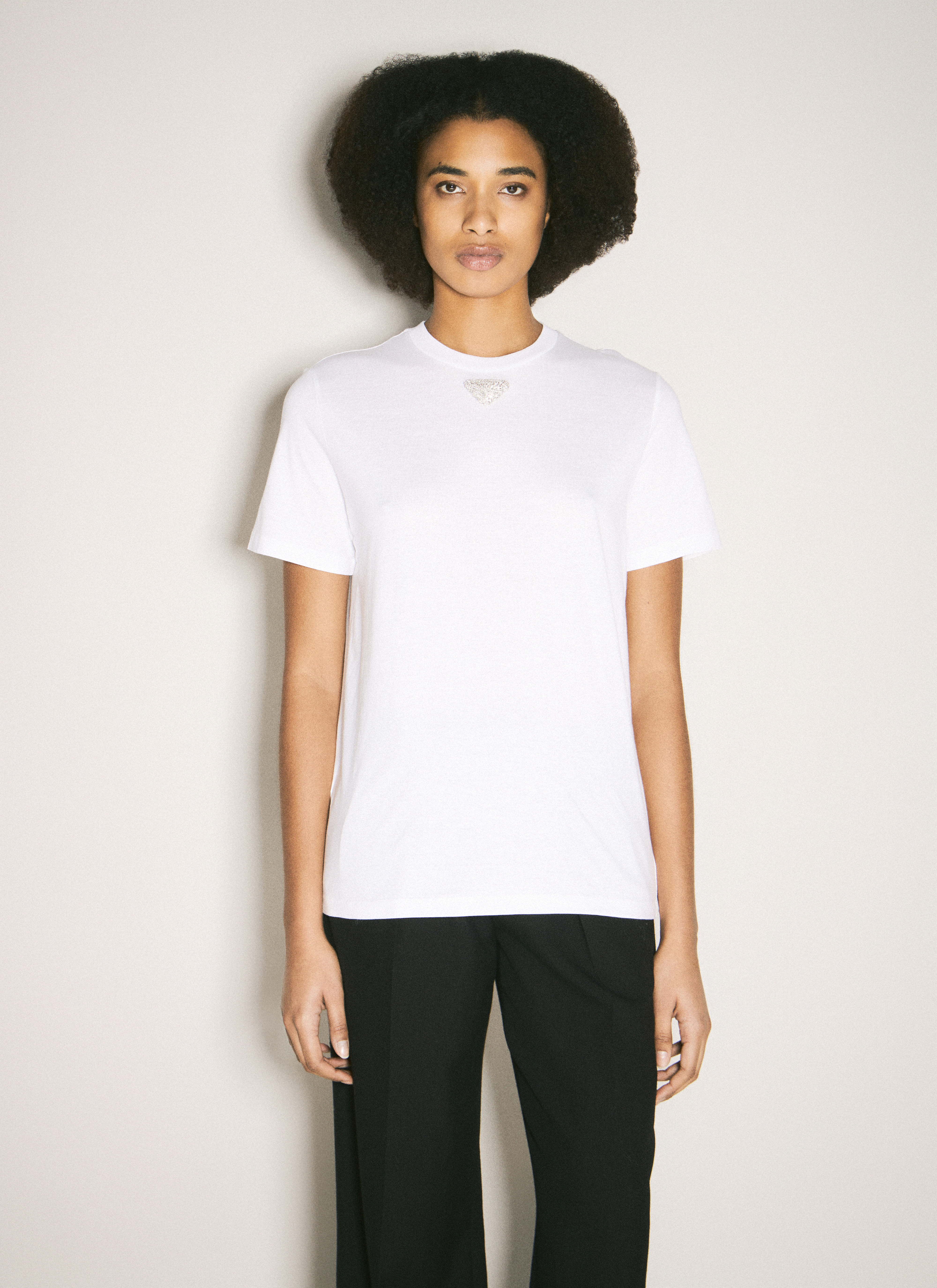 Prada Women's' Embroidered Triangle T-Shirt in White | LN-CC®