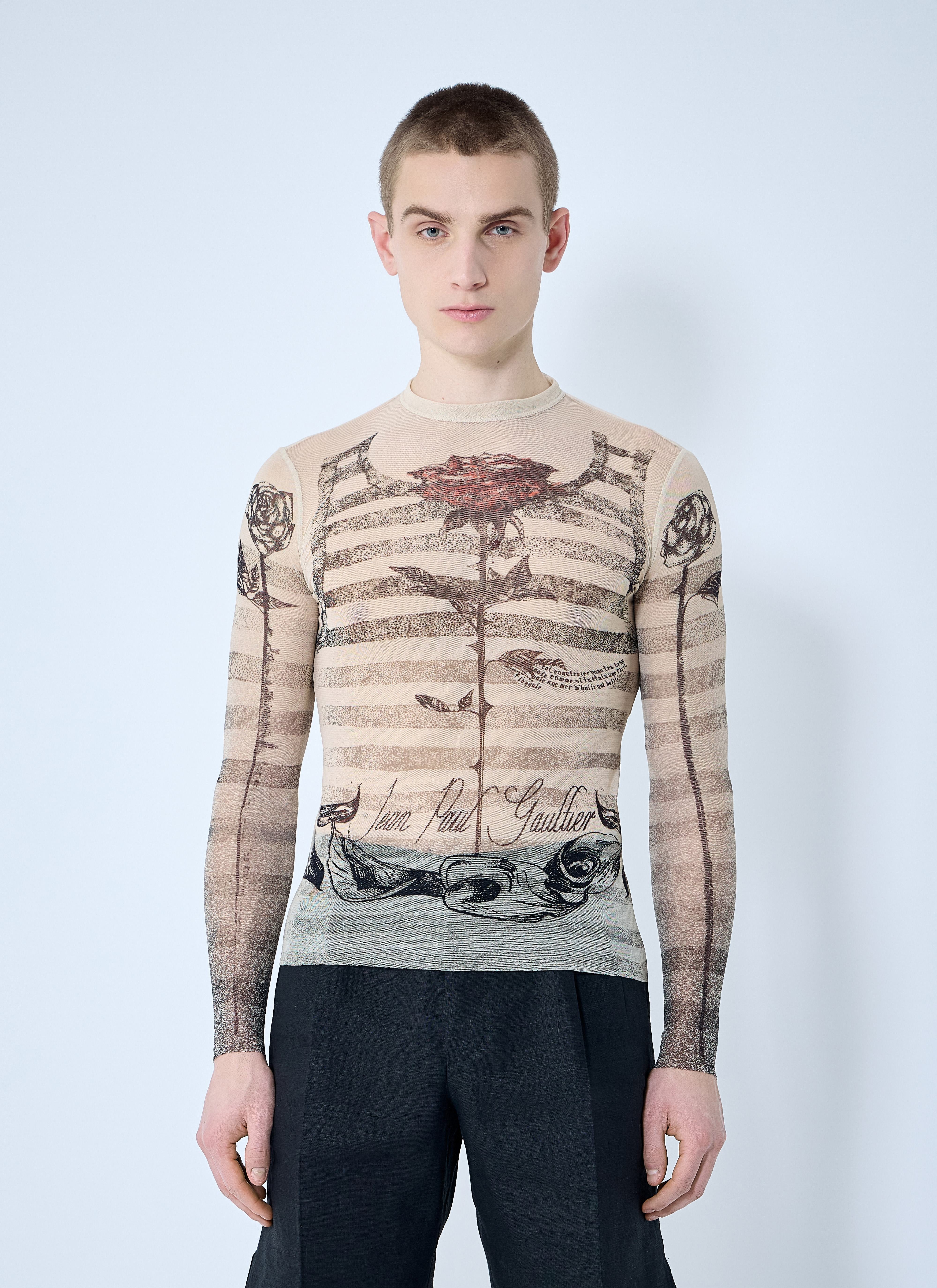 Jean Paul Gaultier Men's' Mesh Long Sleeve Top in Ecru | LN-CC®