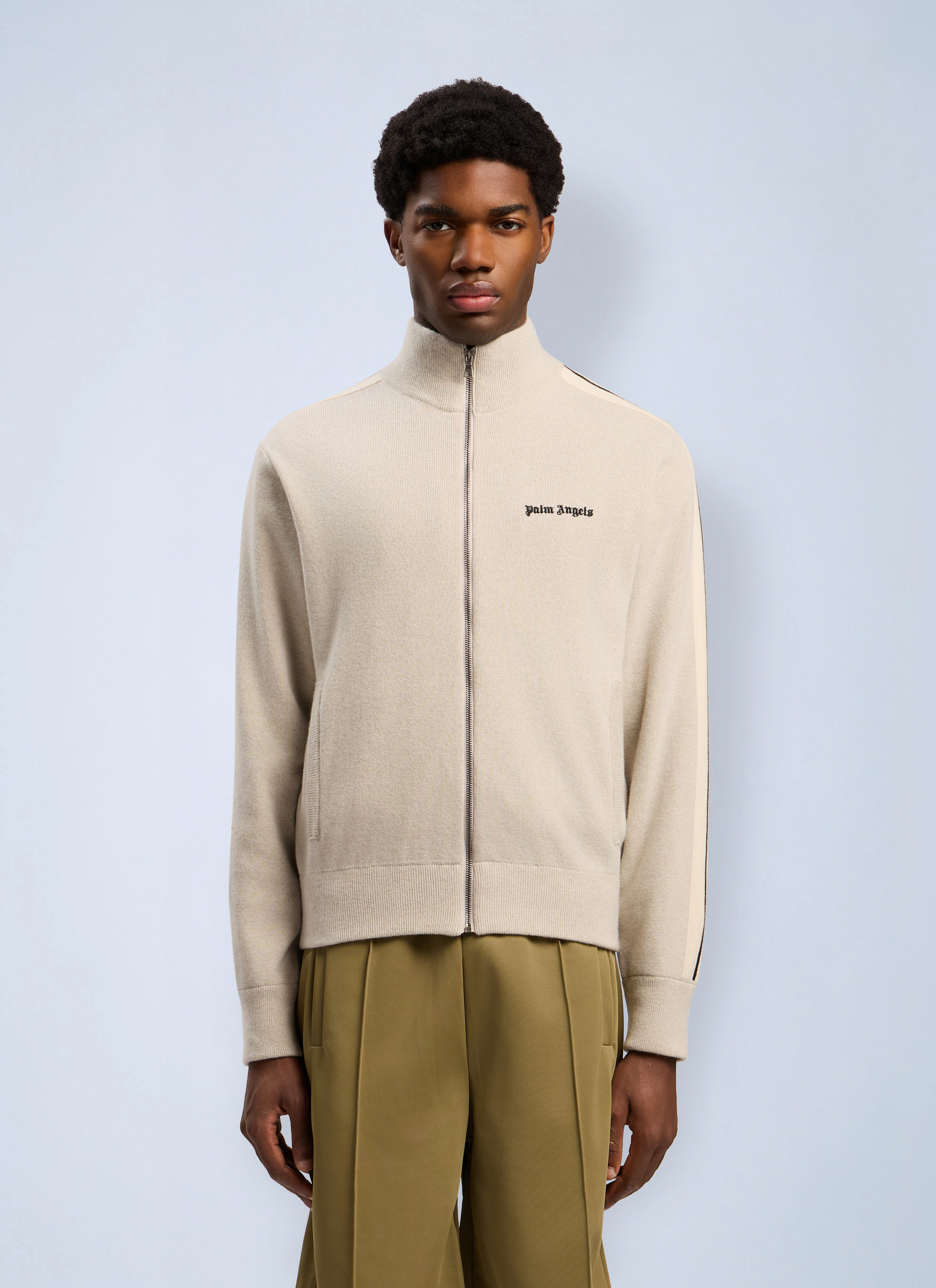 Palm Angels Men's' Classic Logo Knit Track Jacket in Beige | LN-CC®