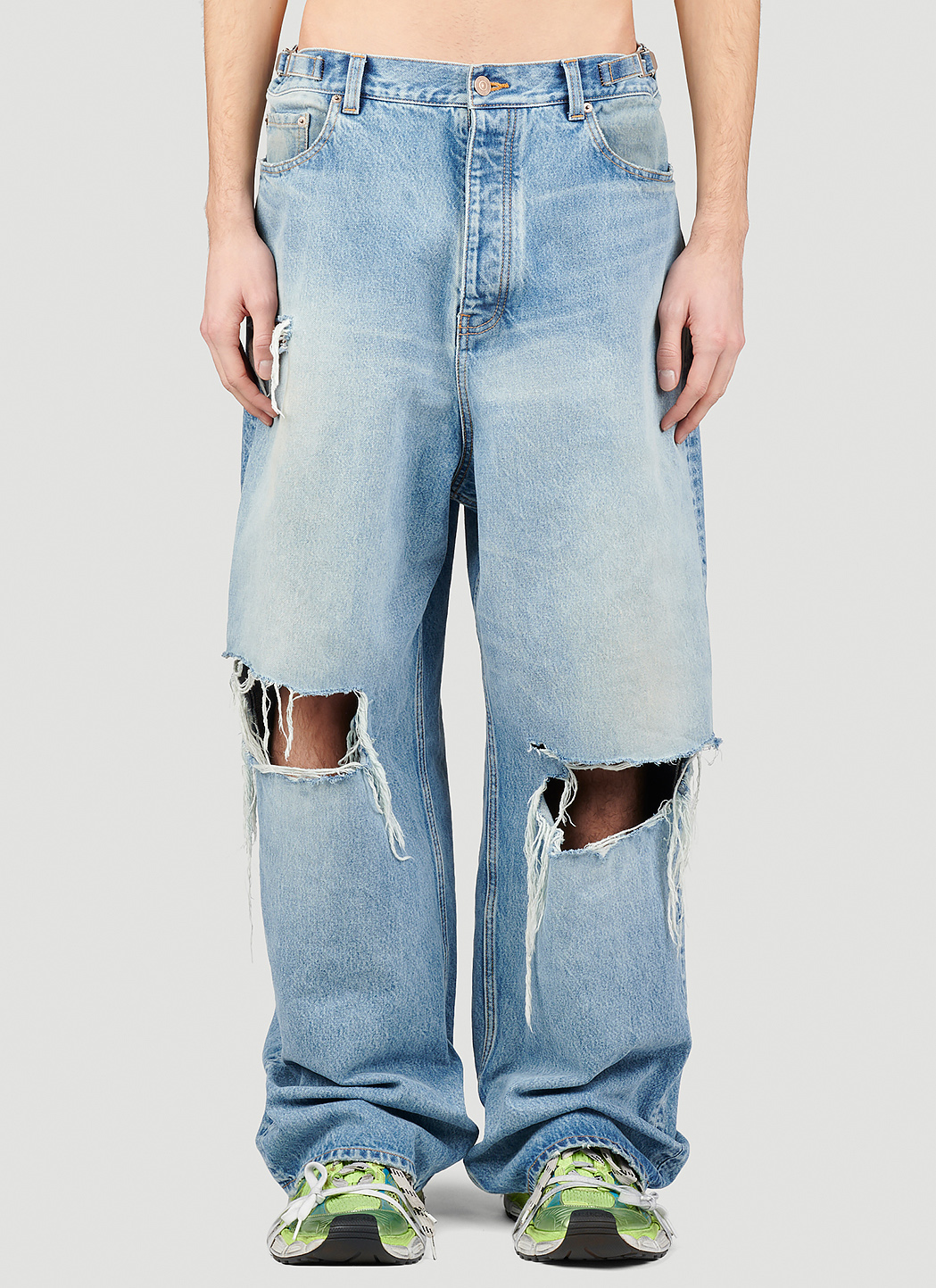 Balenciaga Men's Destroyed Baggy Jeans in Blue | LN-CC®