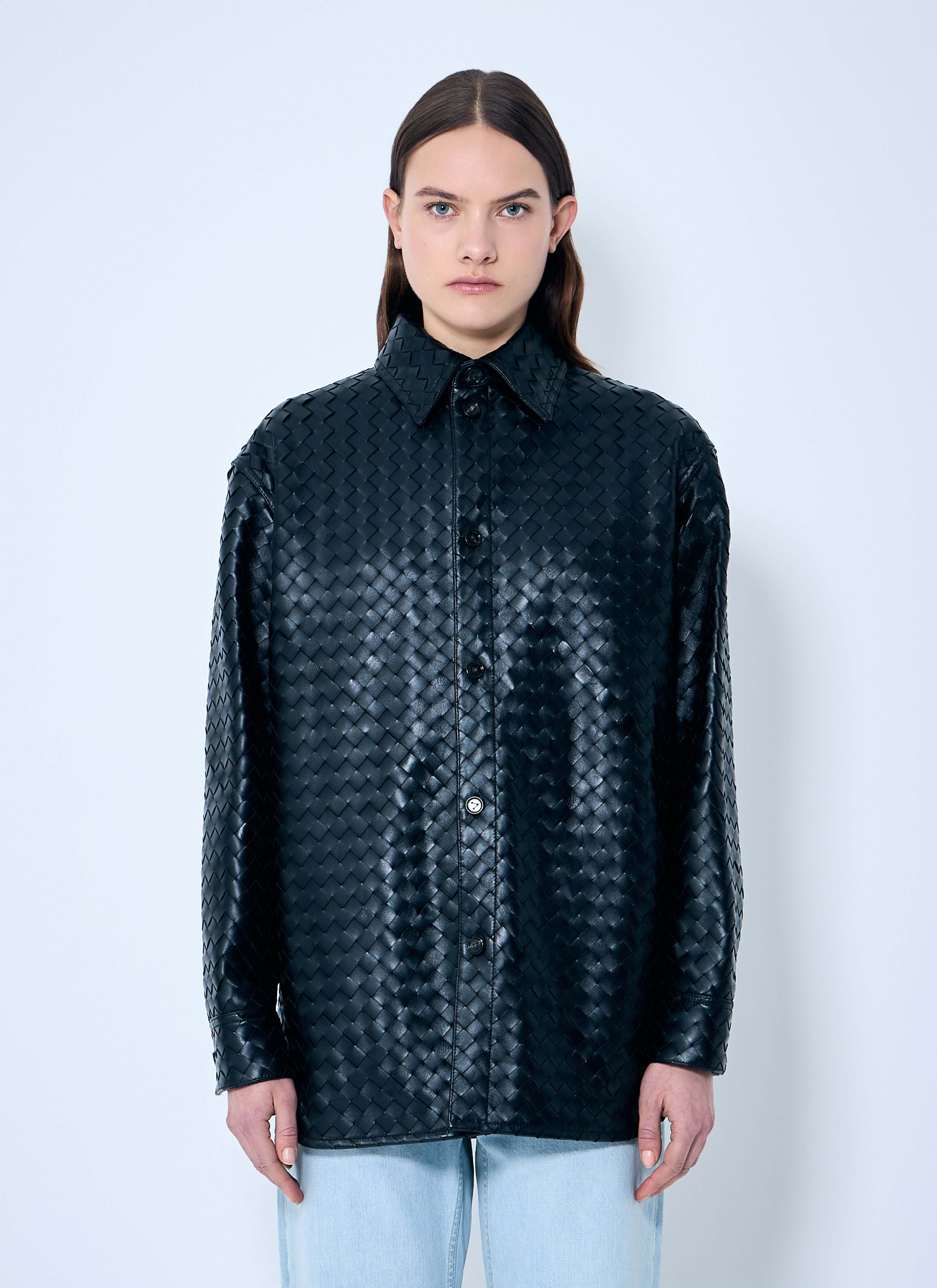 Bottega Veneta Women's' Intrecciato Leather Overshirt in