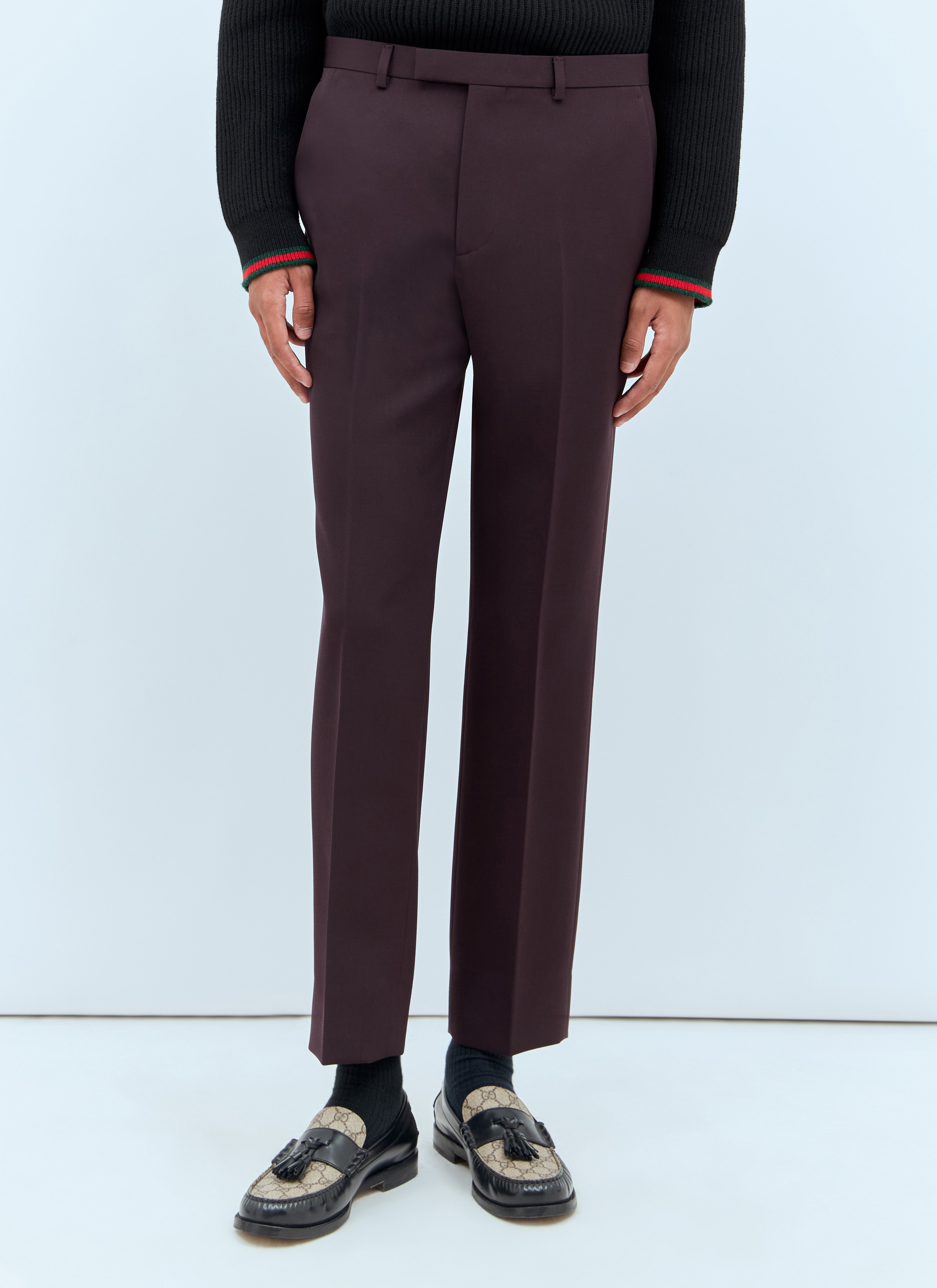 パンツ gucci Logo embroidery Wool pants Gucci logo-embroidered Wool Trousers | Grey | FARFETCH BH