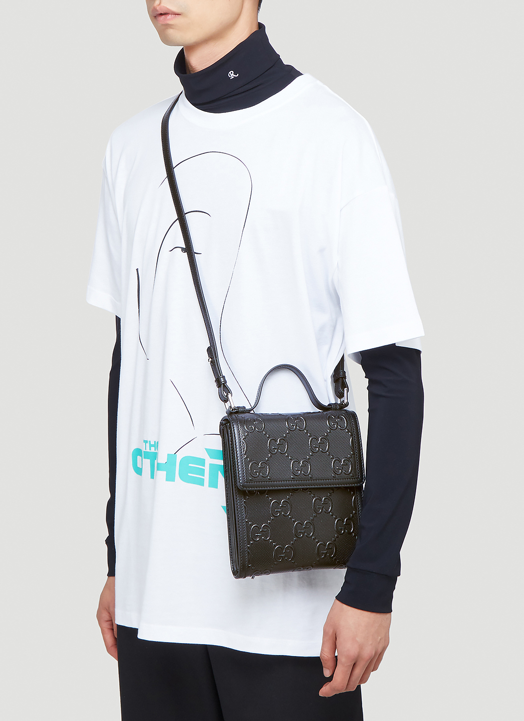 Gucci Men's EmbossedLogo Crossbody Bag in Black LNCC