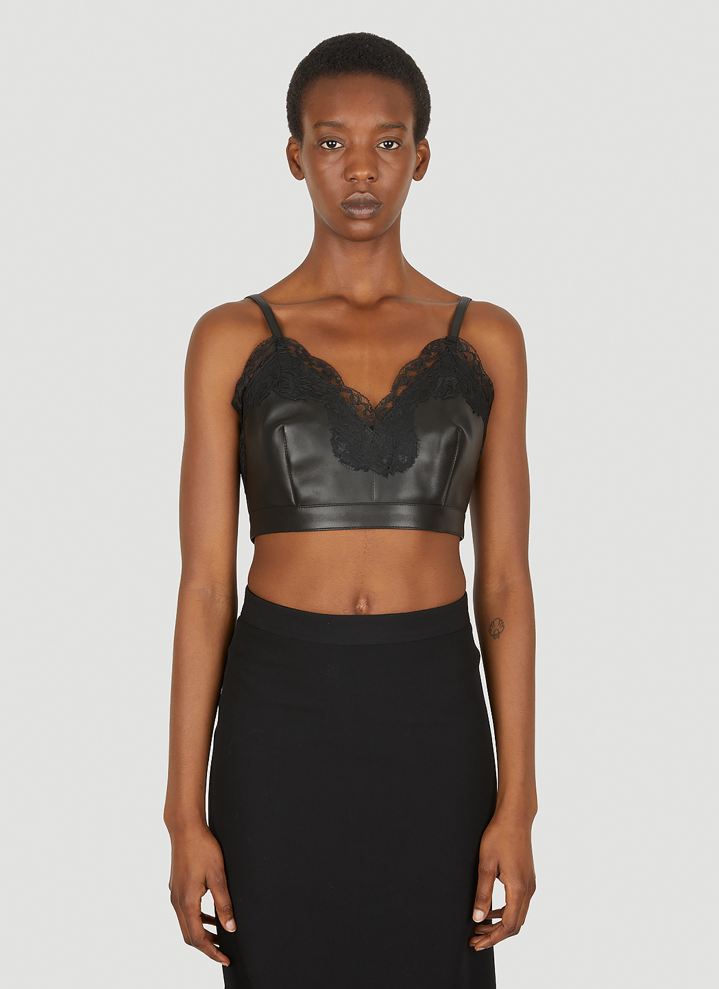 Lace Trim Leather Top