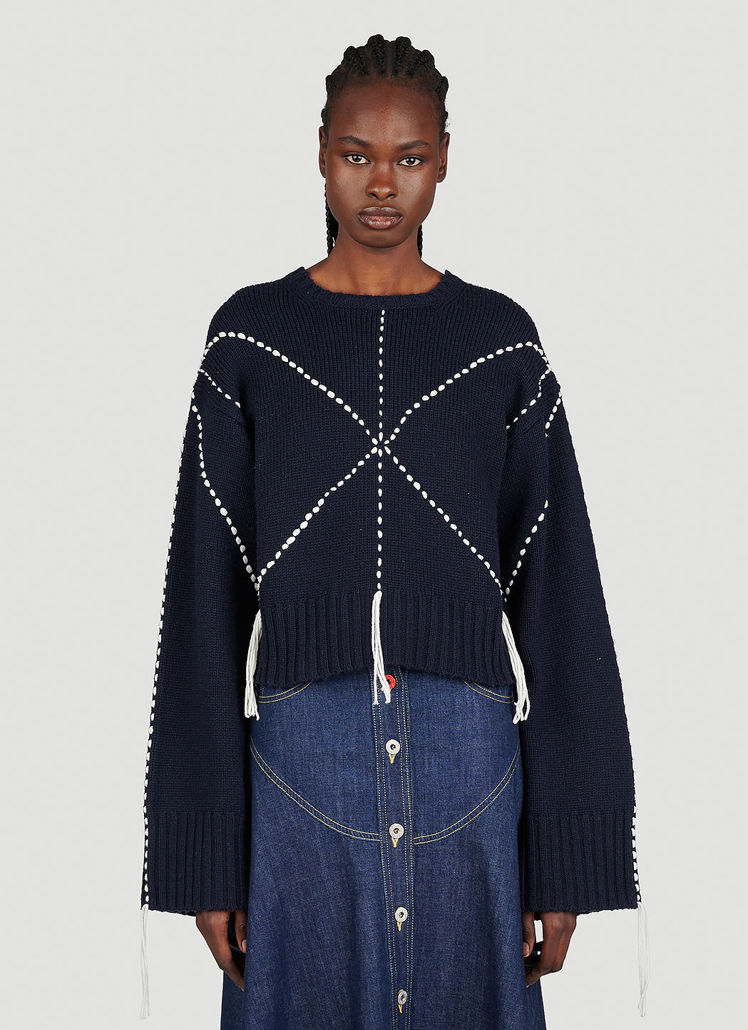 Kenzo Sashiko Stitch Embroidered Sweater en Blue pour femme