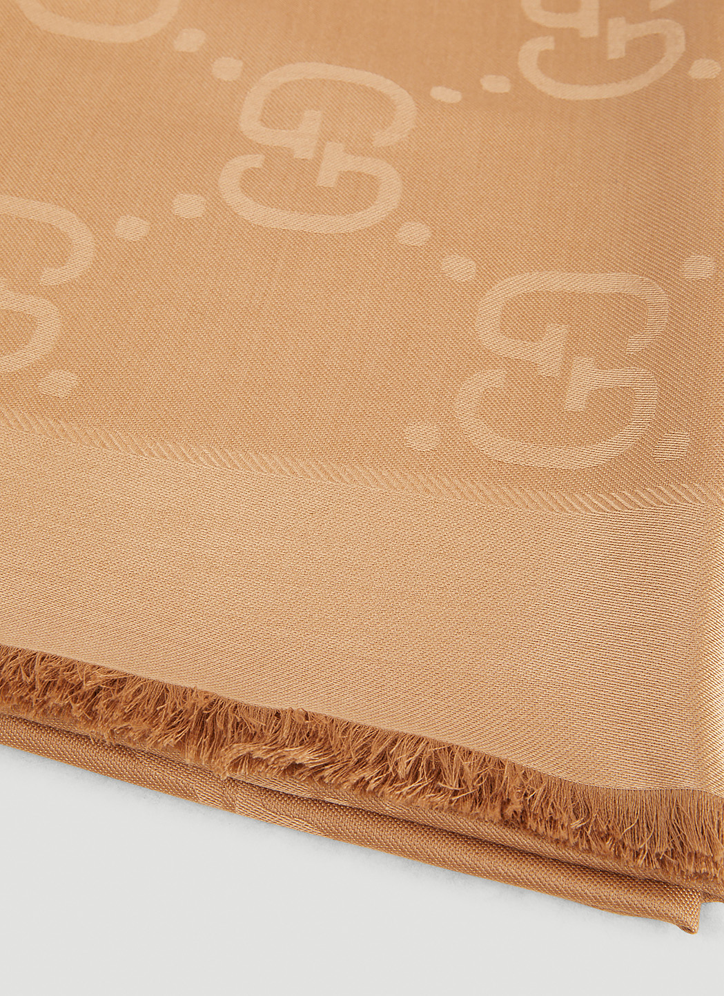 GG jacquard silk wool shawl — Camel — foto 3
