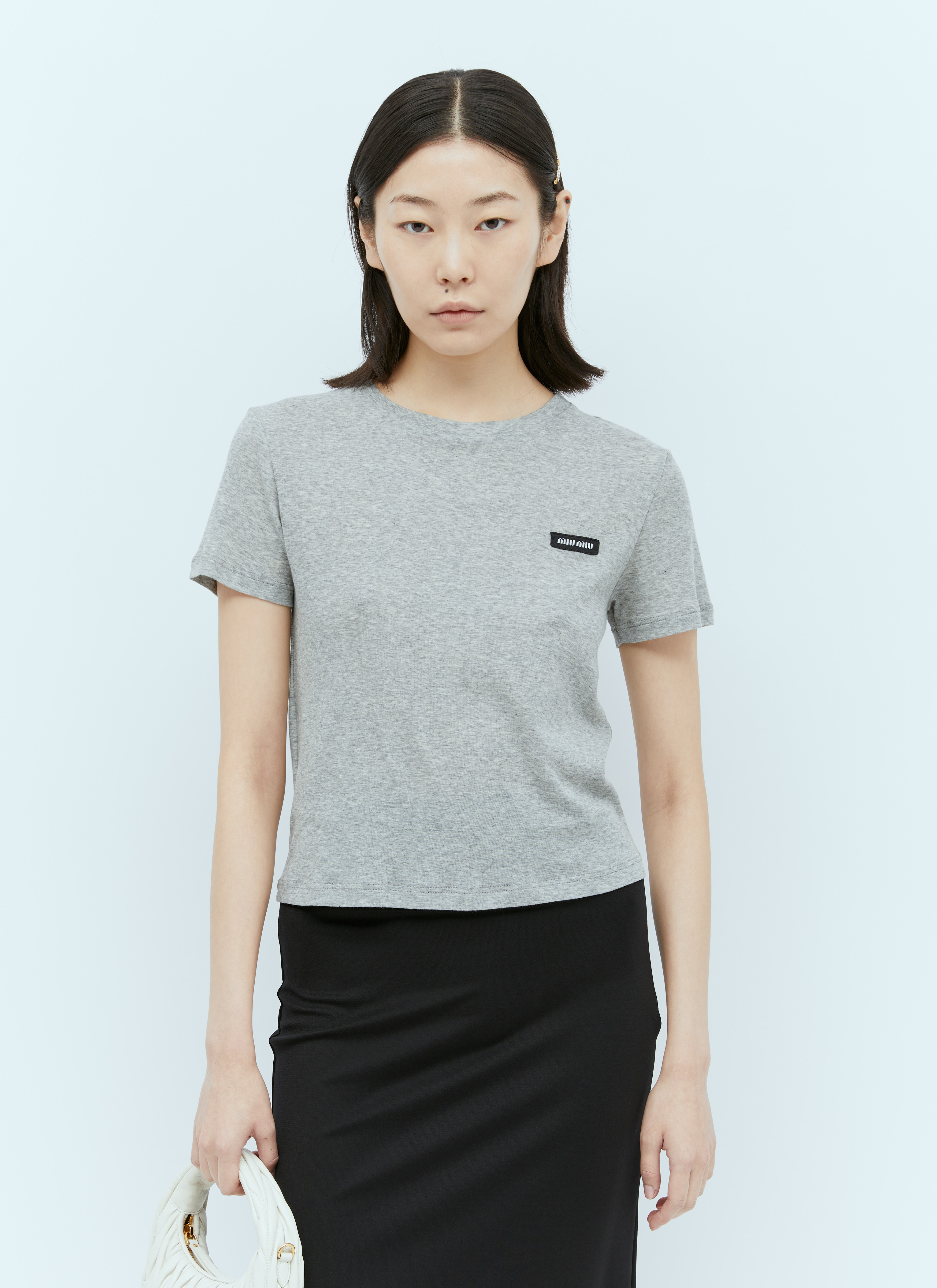 Miu Miu Women's' Logo Patch T-Shirt in Grey | LN-CC®