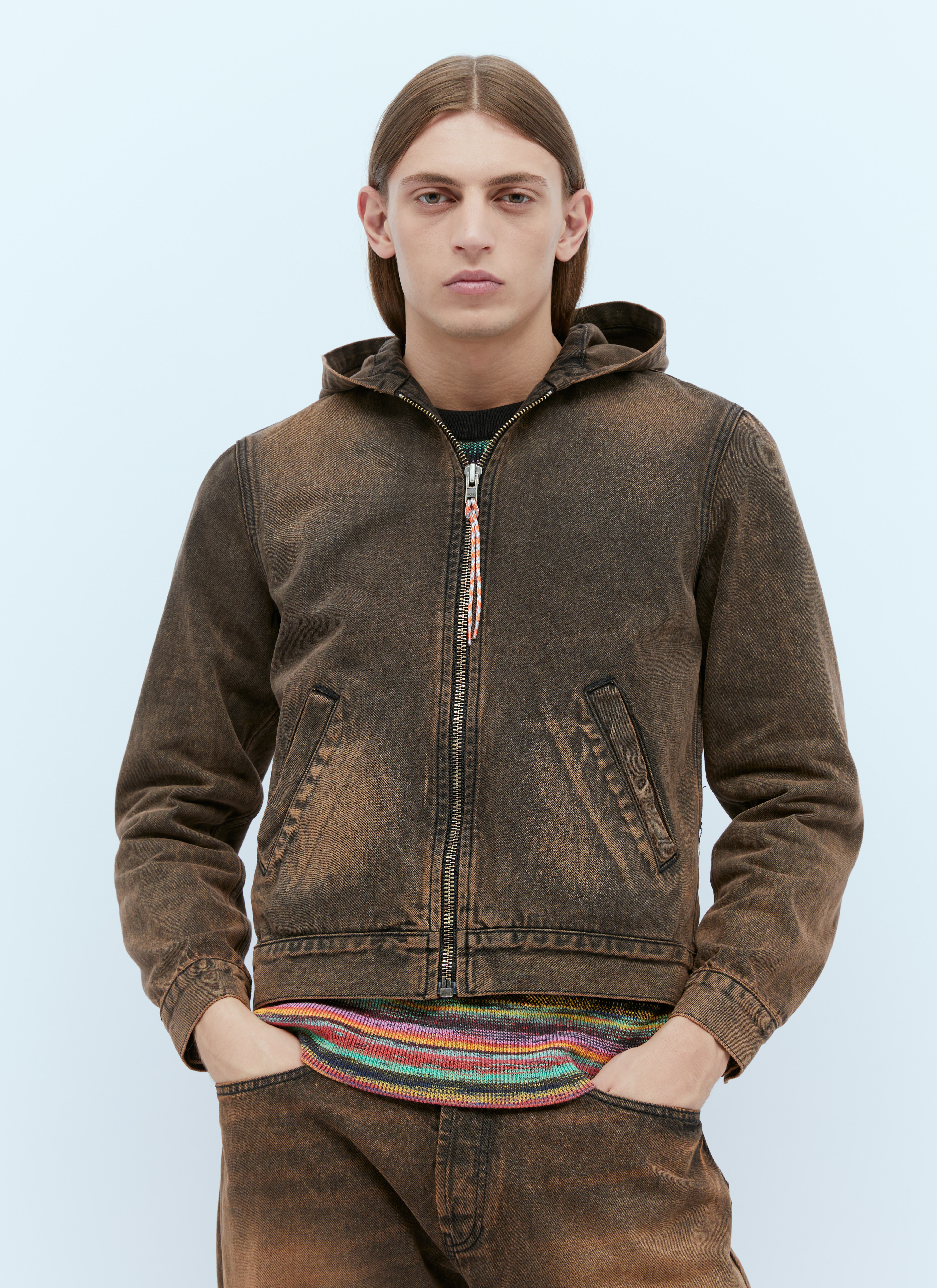 Aries Men's' Acid Wash Hooded Denim Jacket in Brown | LN-CC®
