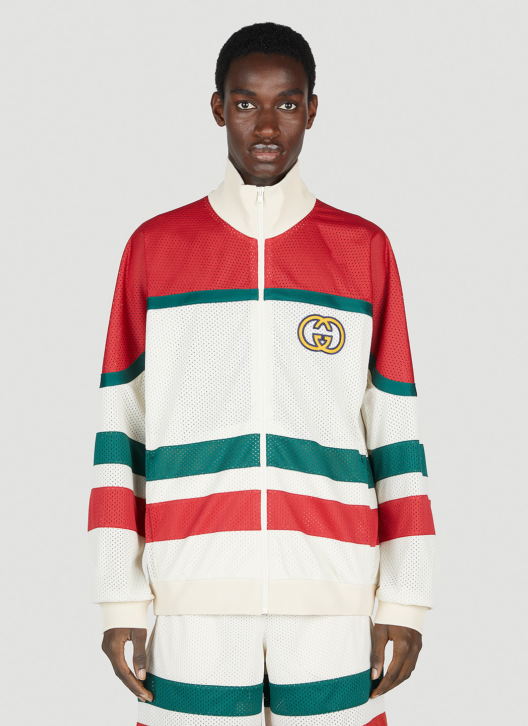 GUCCI Love Parade cropped embroidered striped cotton-jersey hoodie
