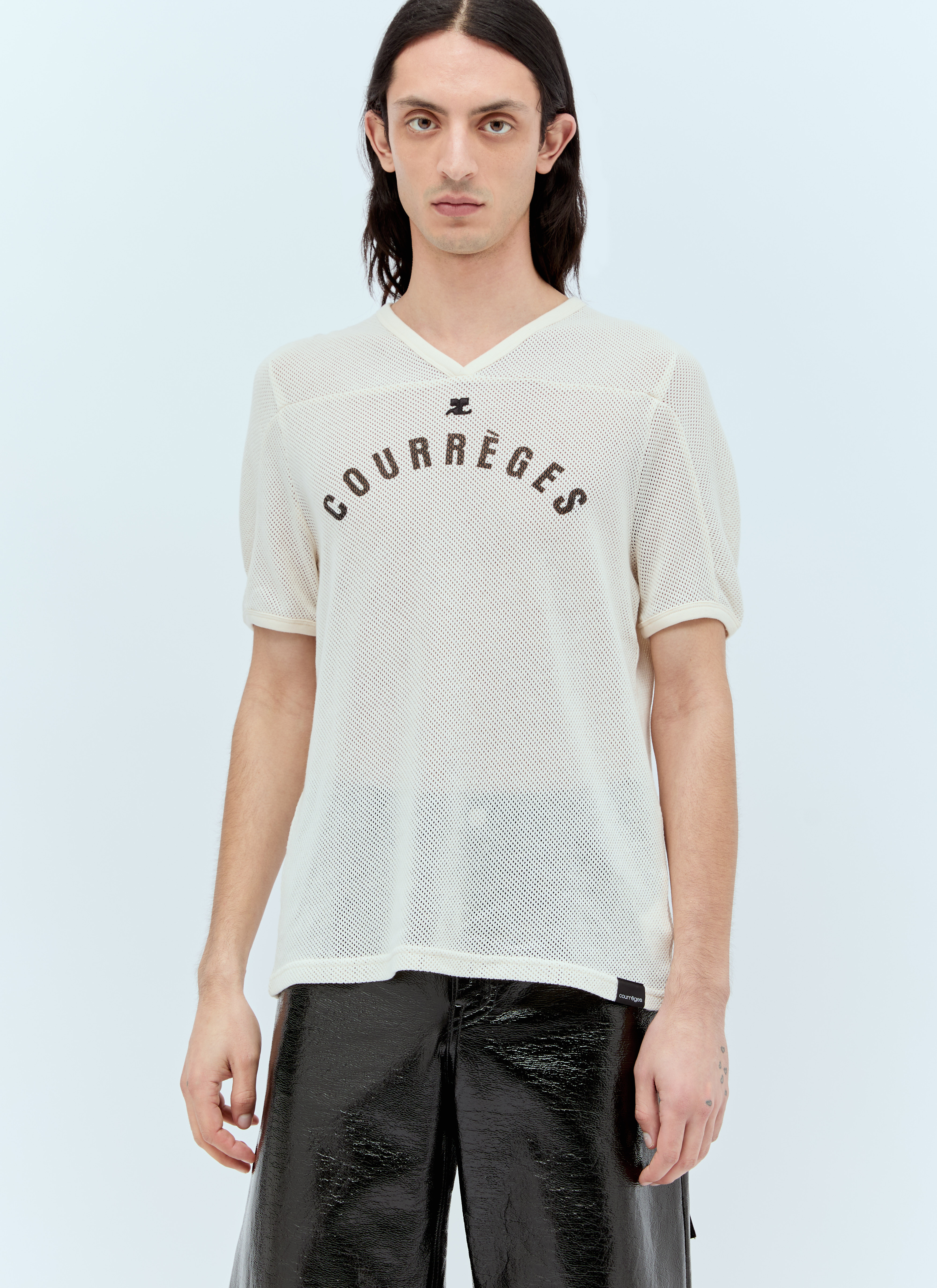 Courrèges Men's' Baseball Printed Mesh T-Shirt in Cream | LN-CC®