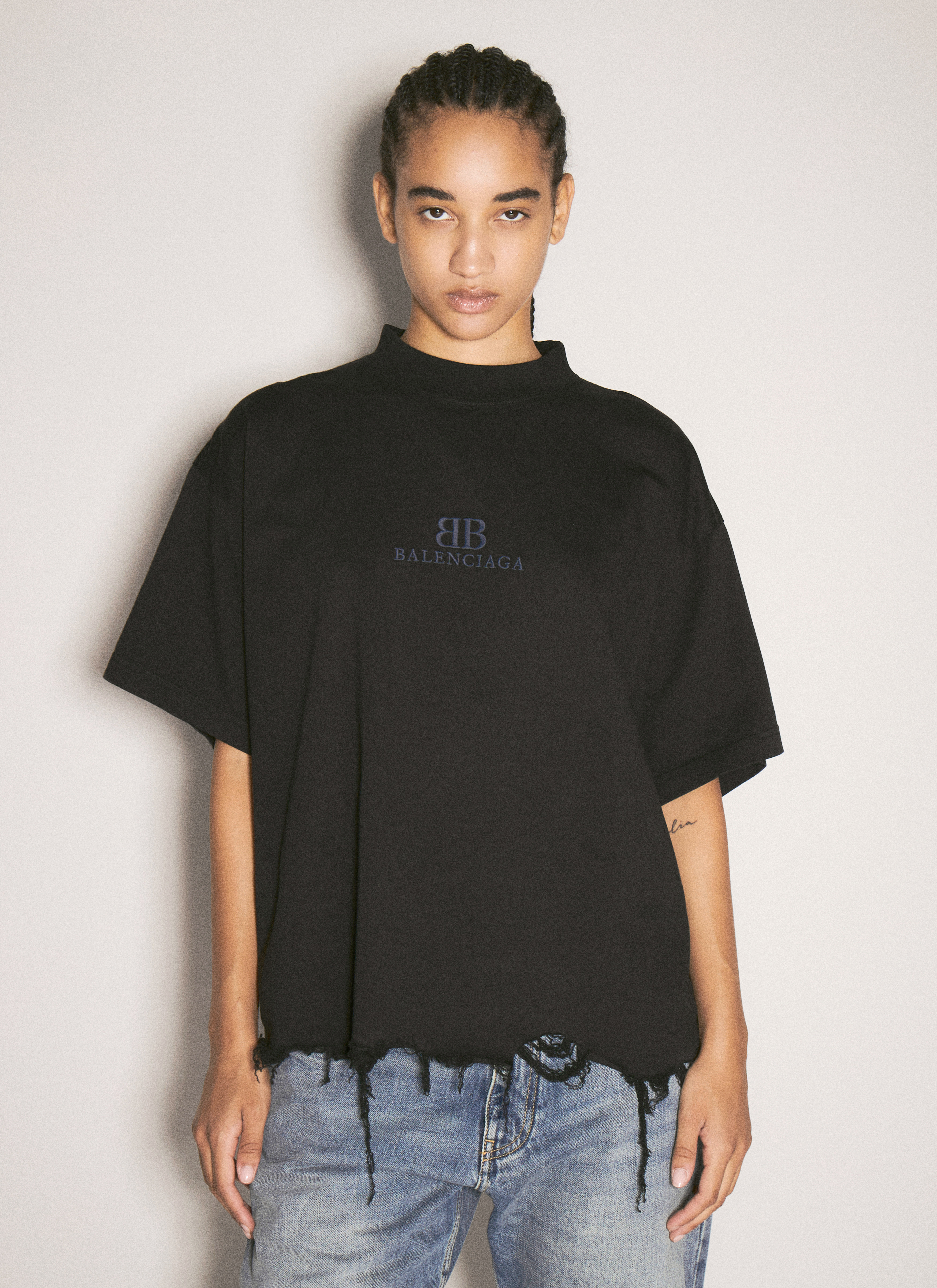Balenciaga Women's' Distressed Crop T-Shirt in Black | LN-CC®