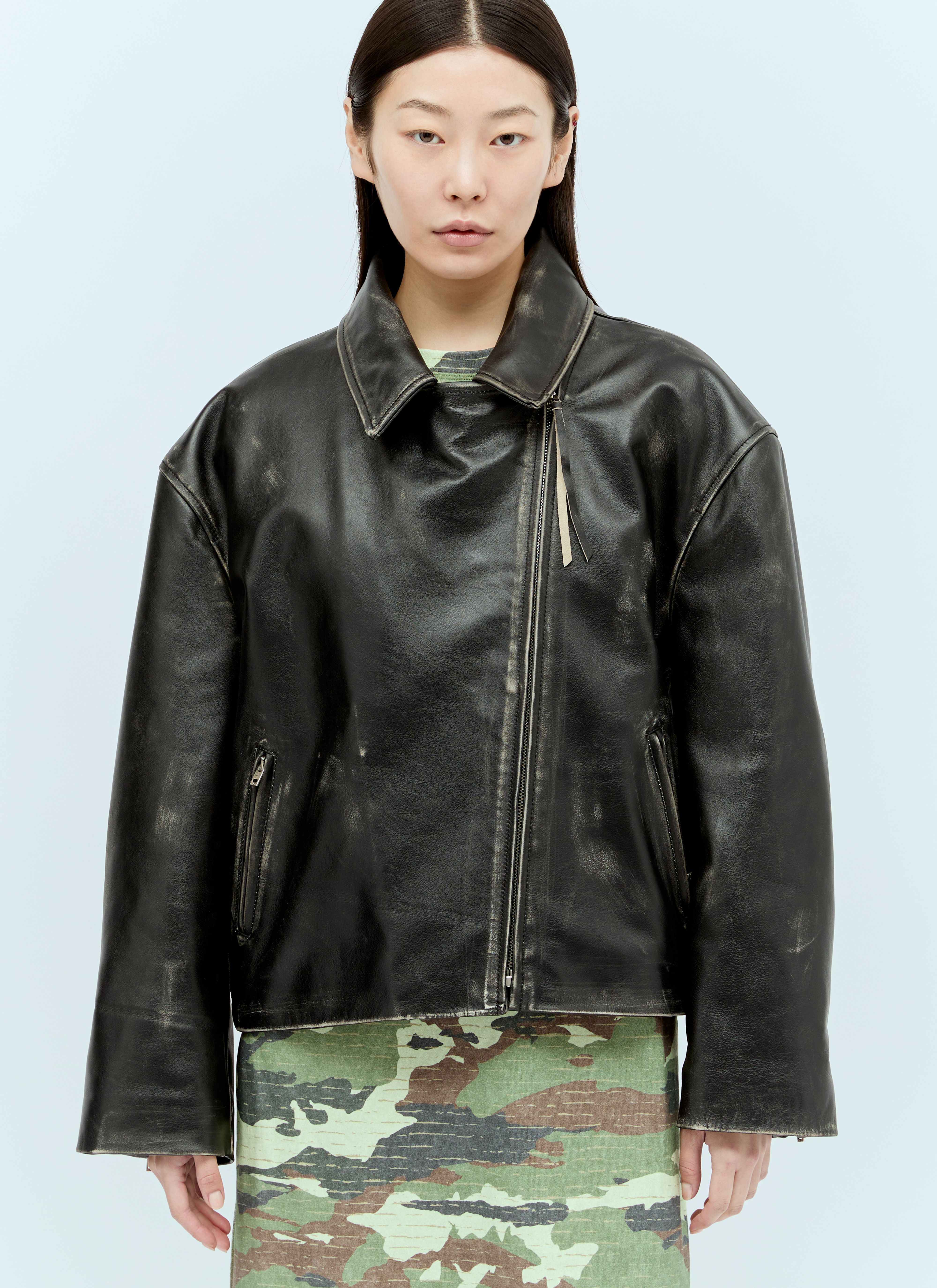 Acne Studios Sanded Leather Biker Jacket in Black für Damen | LN-CC®