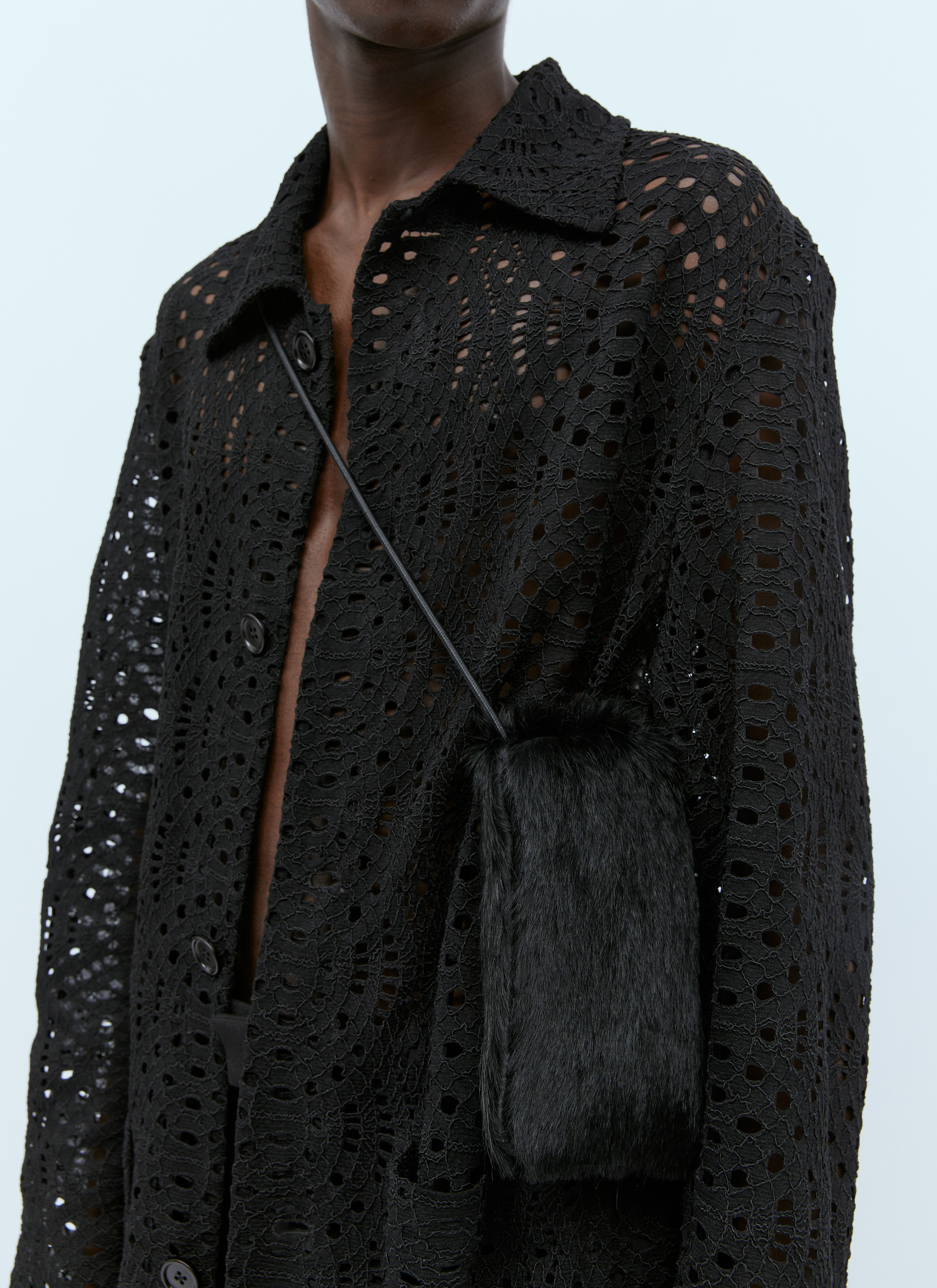 Dries Van Noten Men's' Hairy Leather Phone Pouch in Black | LN-CC®