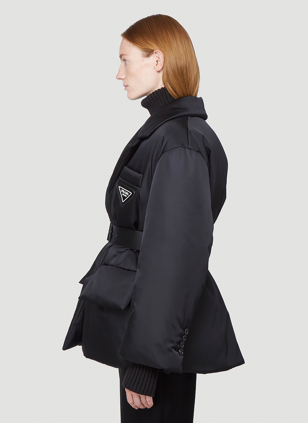 prada belted nylon coat