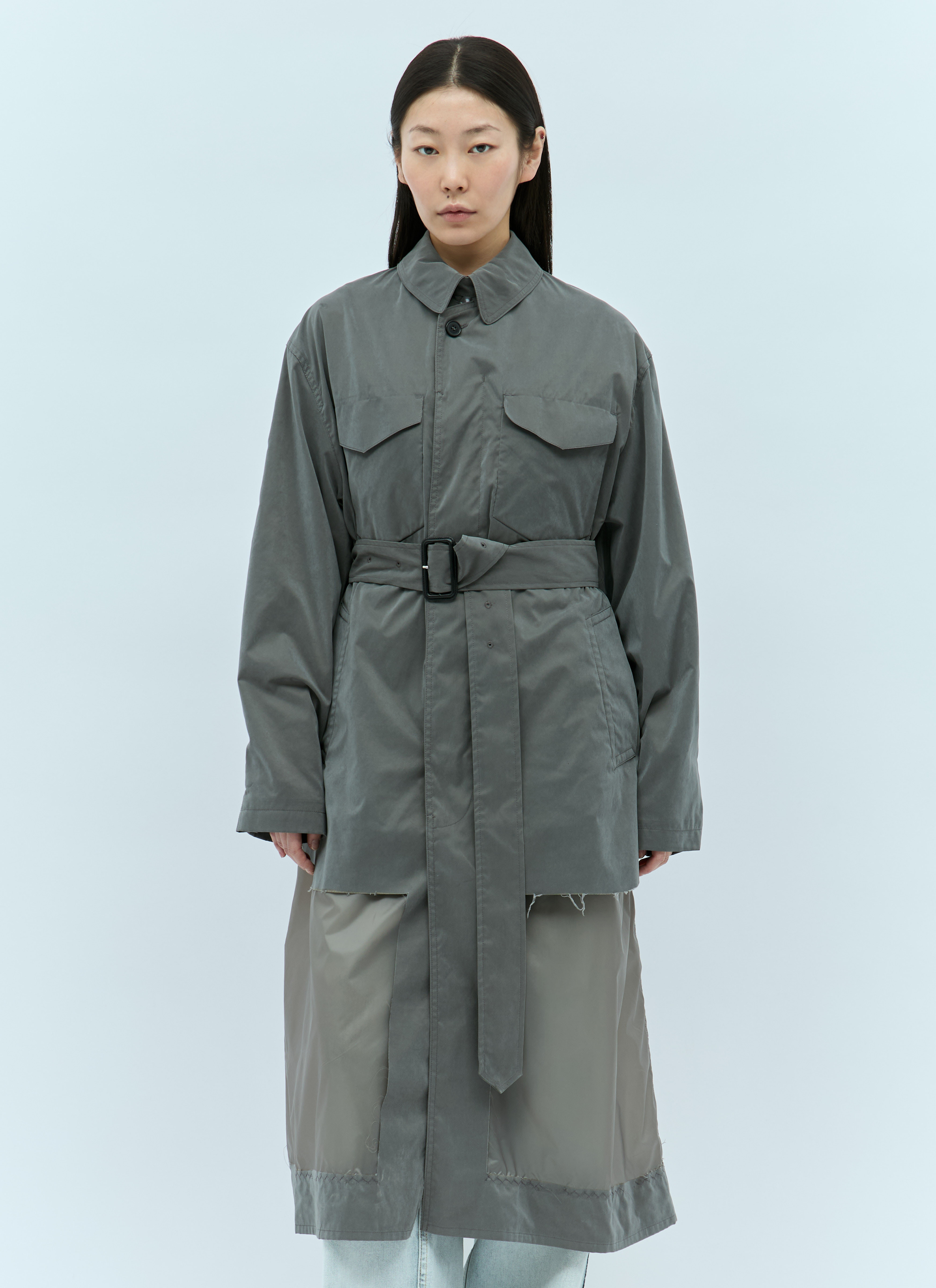 新品同様Maison Margiela アイスグレー アンゴラ混ロングコート Maison Margiela Women's' Unfinished Muli-Pocket Trench Coat in