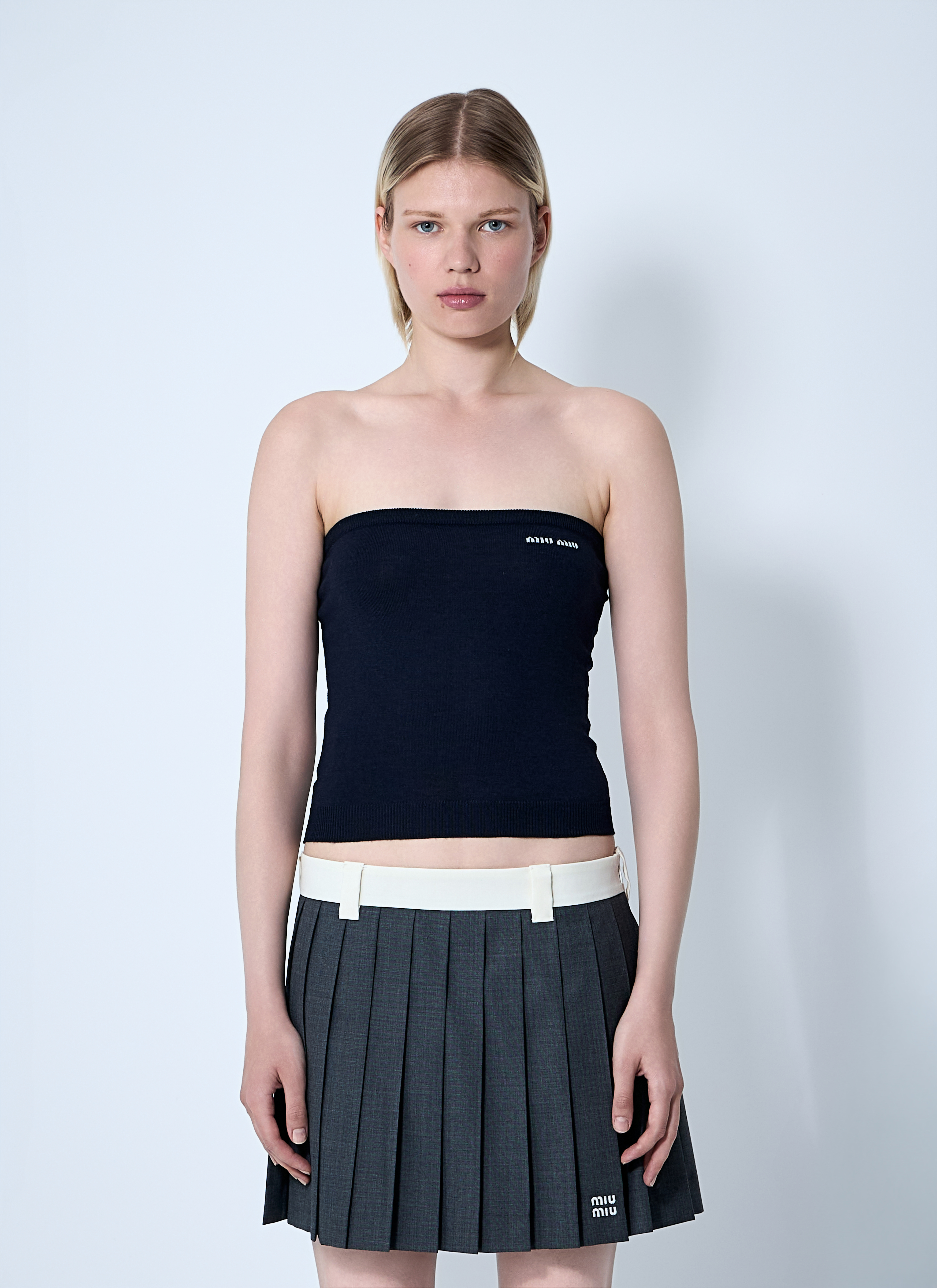 Miu Miu Women's' Logo Motif Tube Top in Blue | LN-CC®