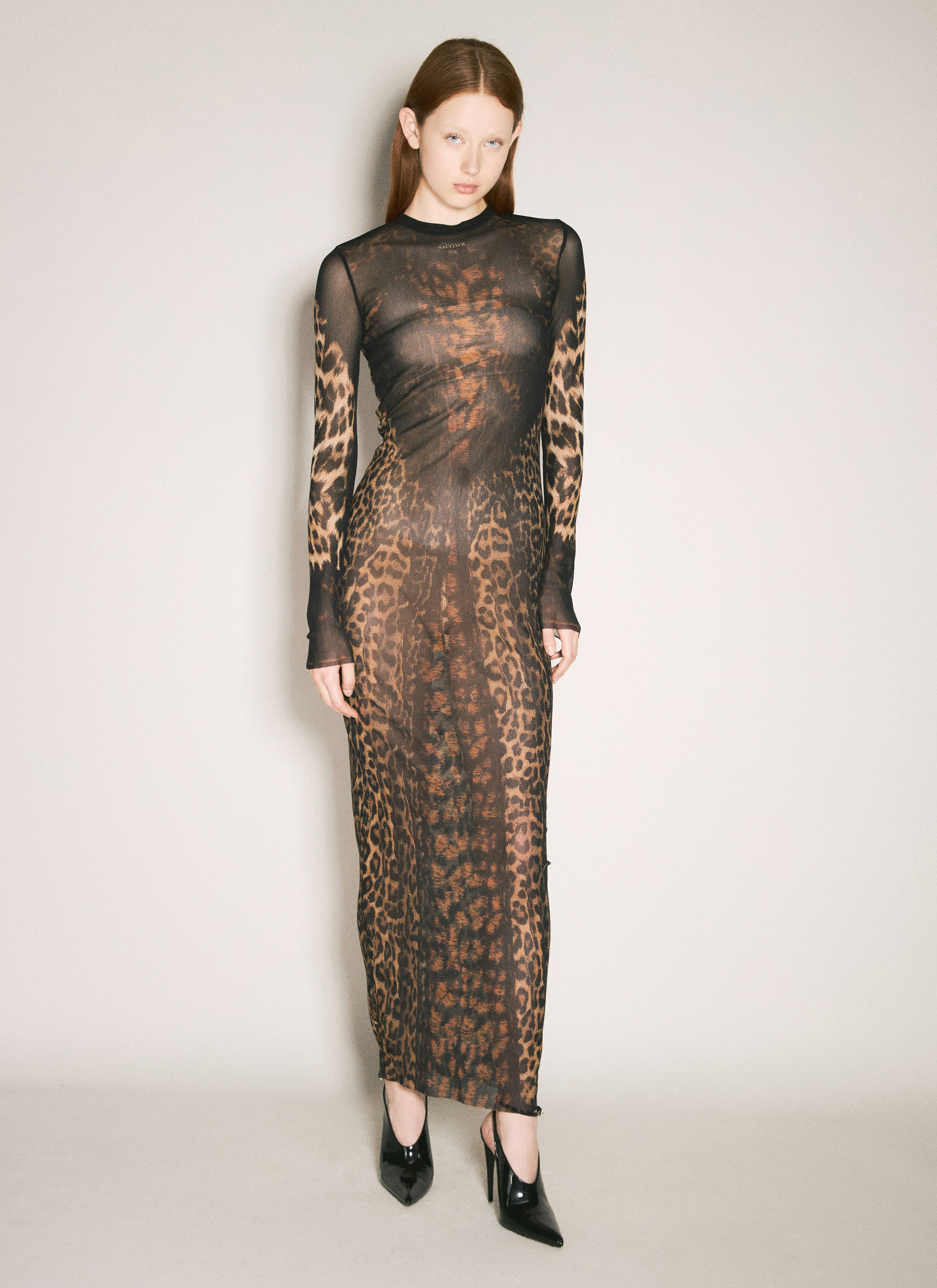 jean paul gaultier leopard print silk chiffon maxi dress Jean Paul Gaultier Leopard Long Dress in Beige, Brown, Dark Brown, & Black