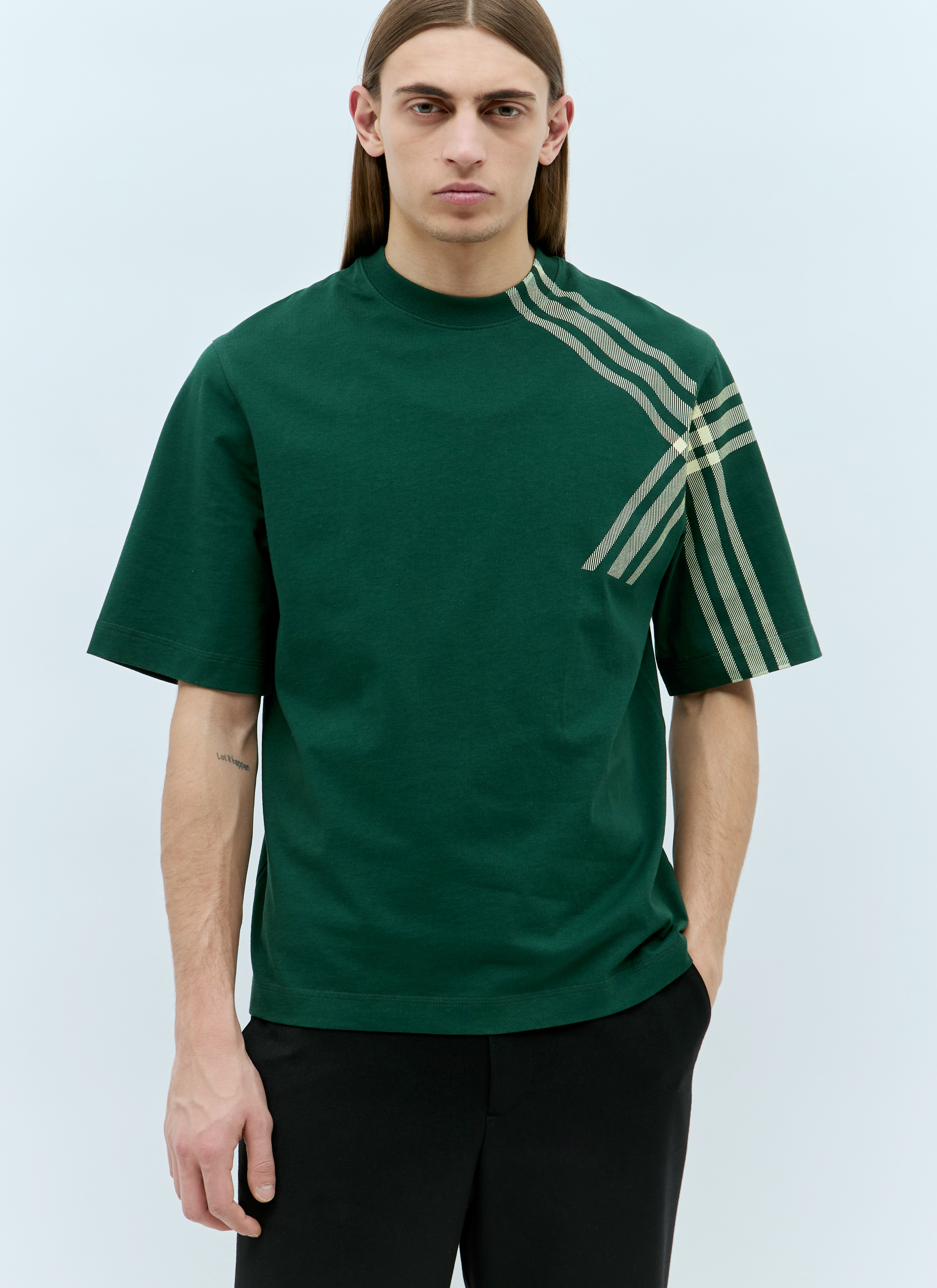 Burberry Men's' Check Sleeve Cotton T-Shirt in Green | LN-CC®