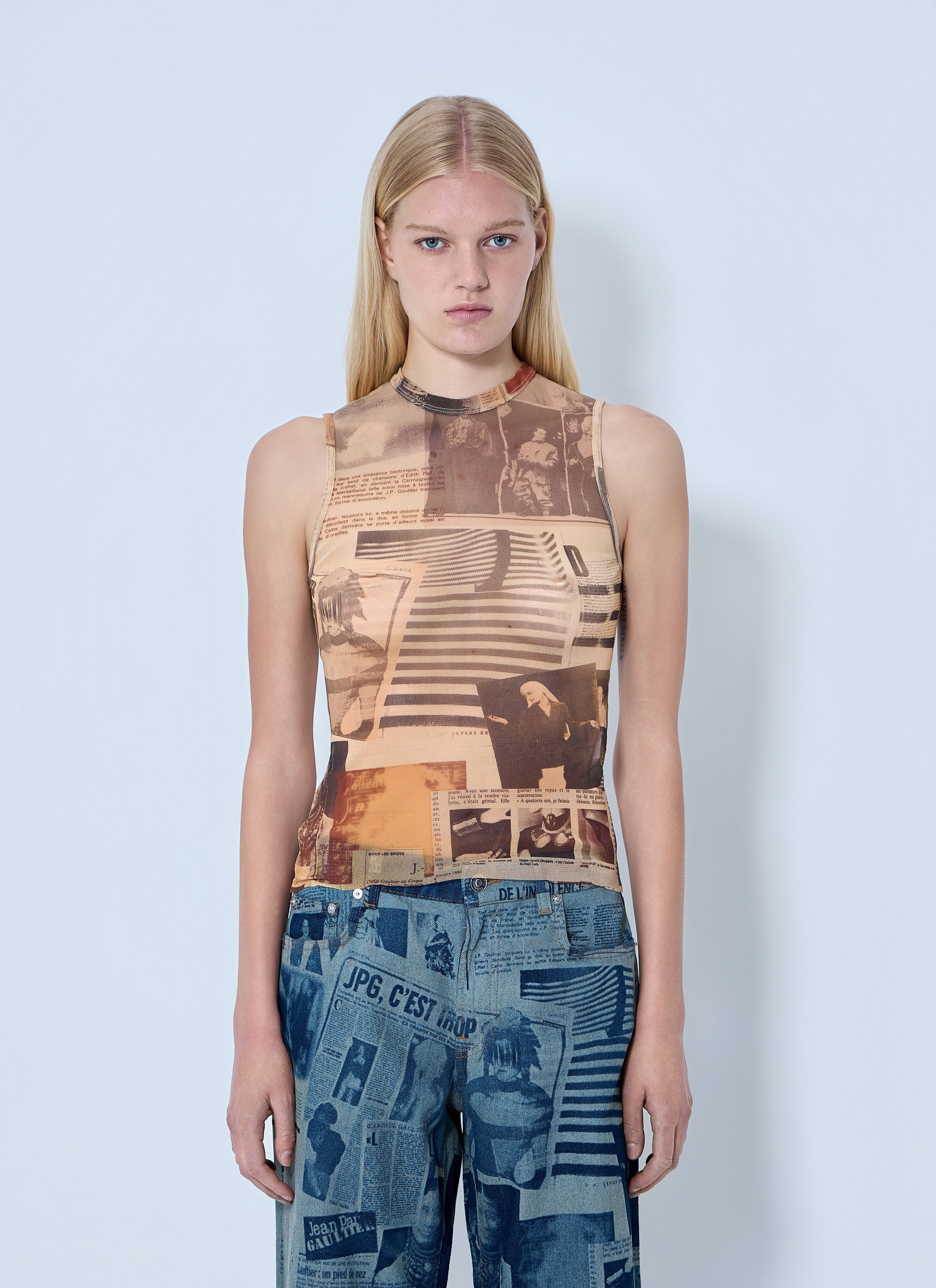 Jean Paul Gaultier Women's' Mesh Printed Journal Tank Top in Brown