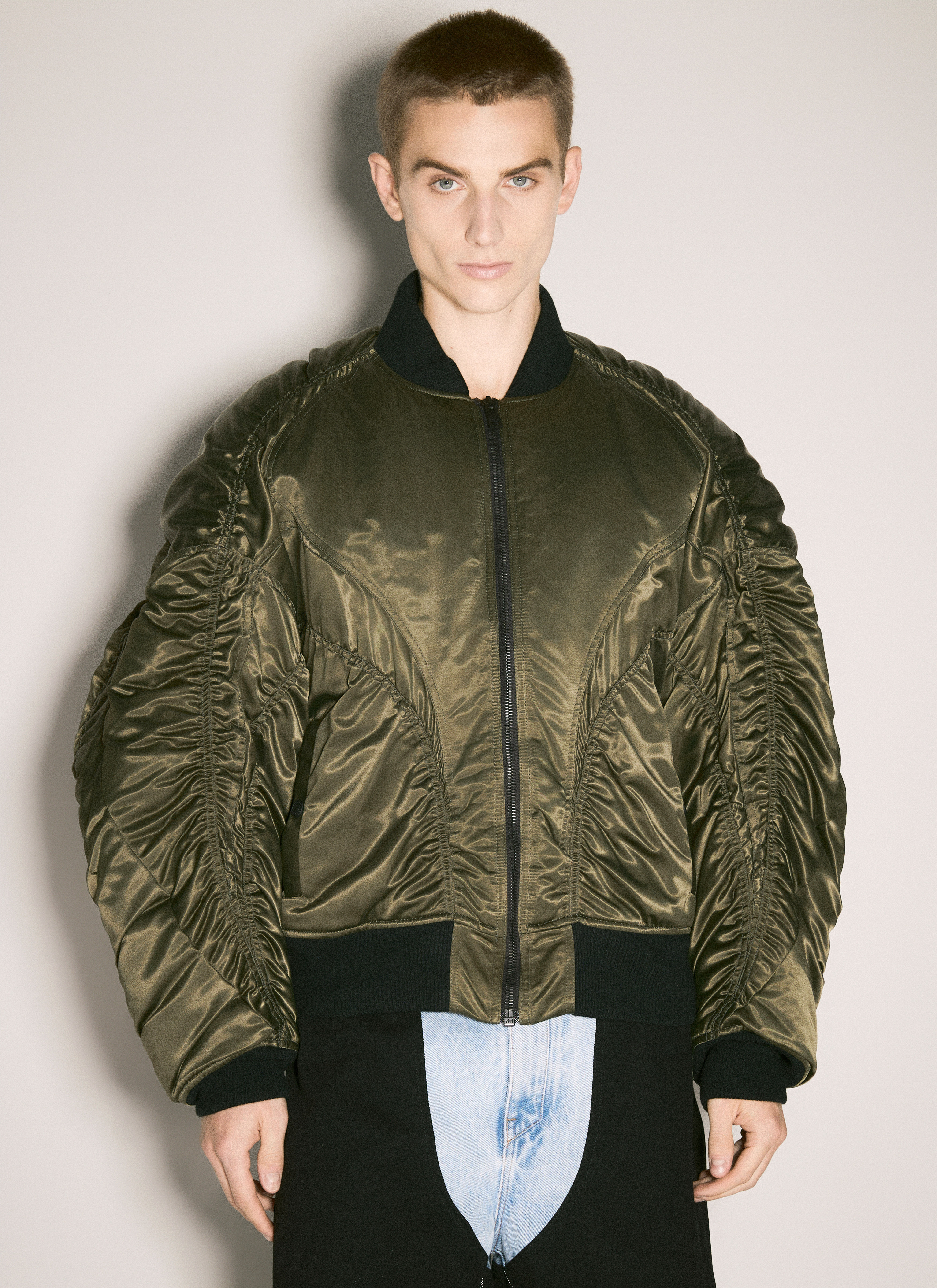 Mugler Men's' Satin Bomber Jacket in Green | LN-CC®
