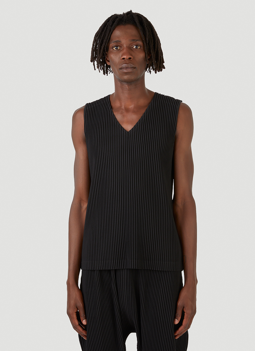 Homme Pliss Issey Miyake Basics V Neck Vest Top in Black LN CC