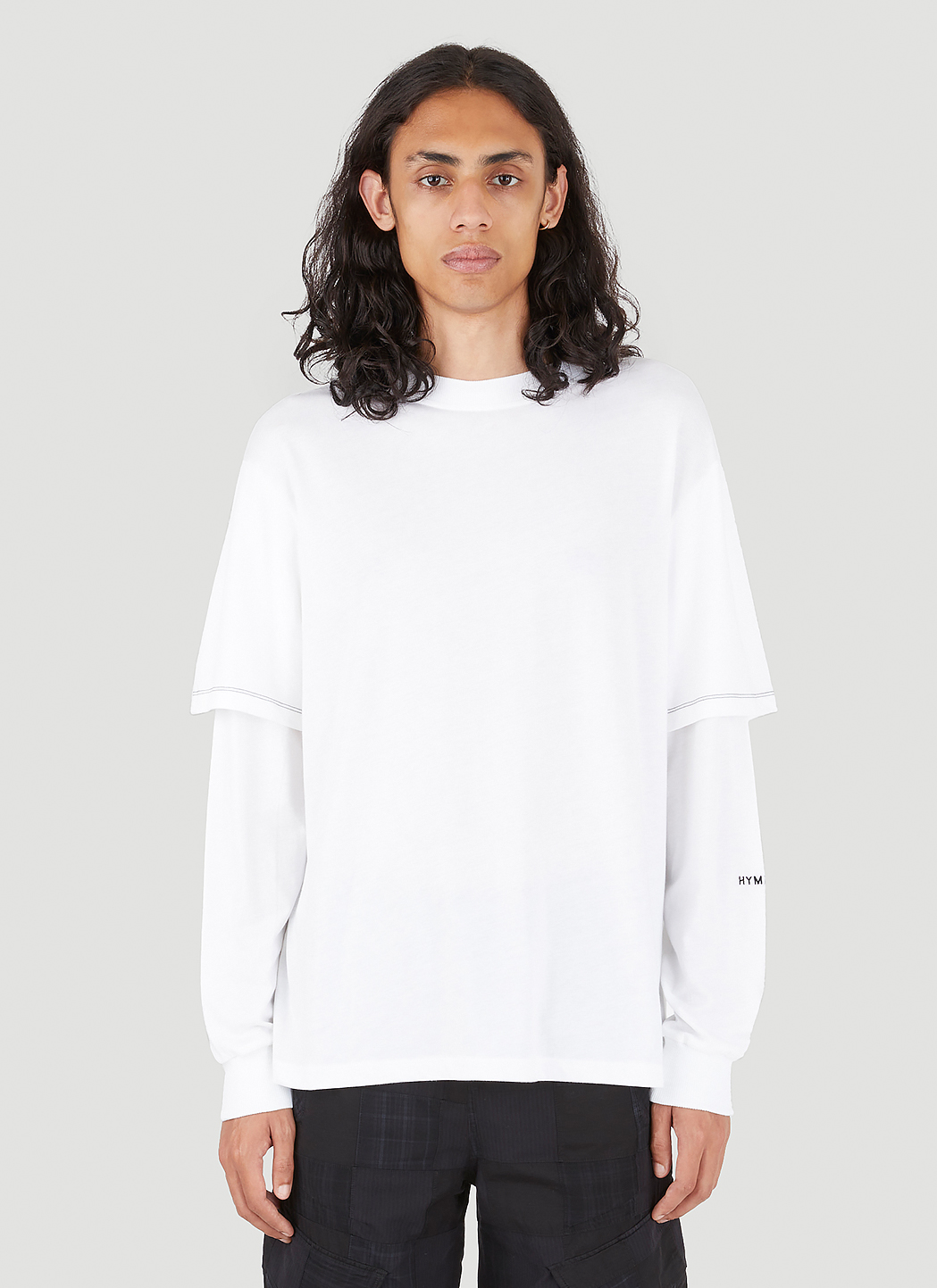 HYMNE Double Layer Long Sleeve T-Shirt in White | LN-CC