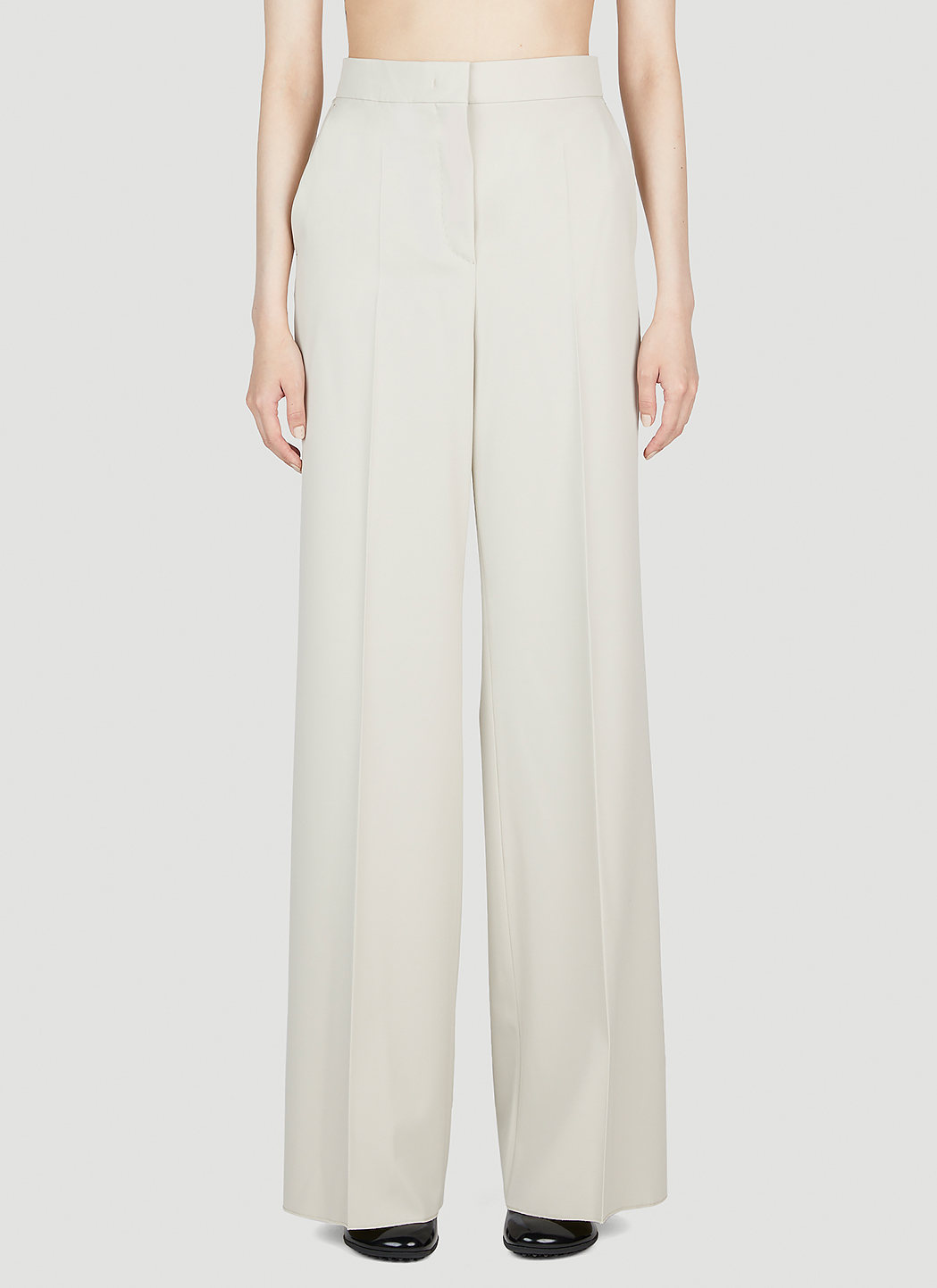 【I AM MARI】Nute Mink Brushed Banding Straight Slacks Max Mara Women's' Straight Leg Pants in Beige | LN-CC®