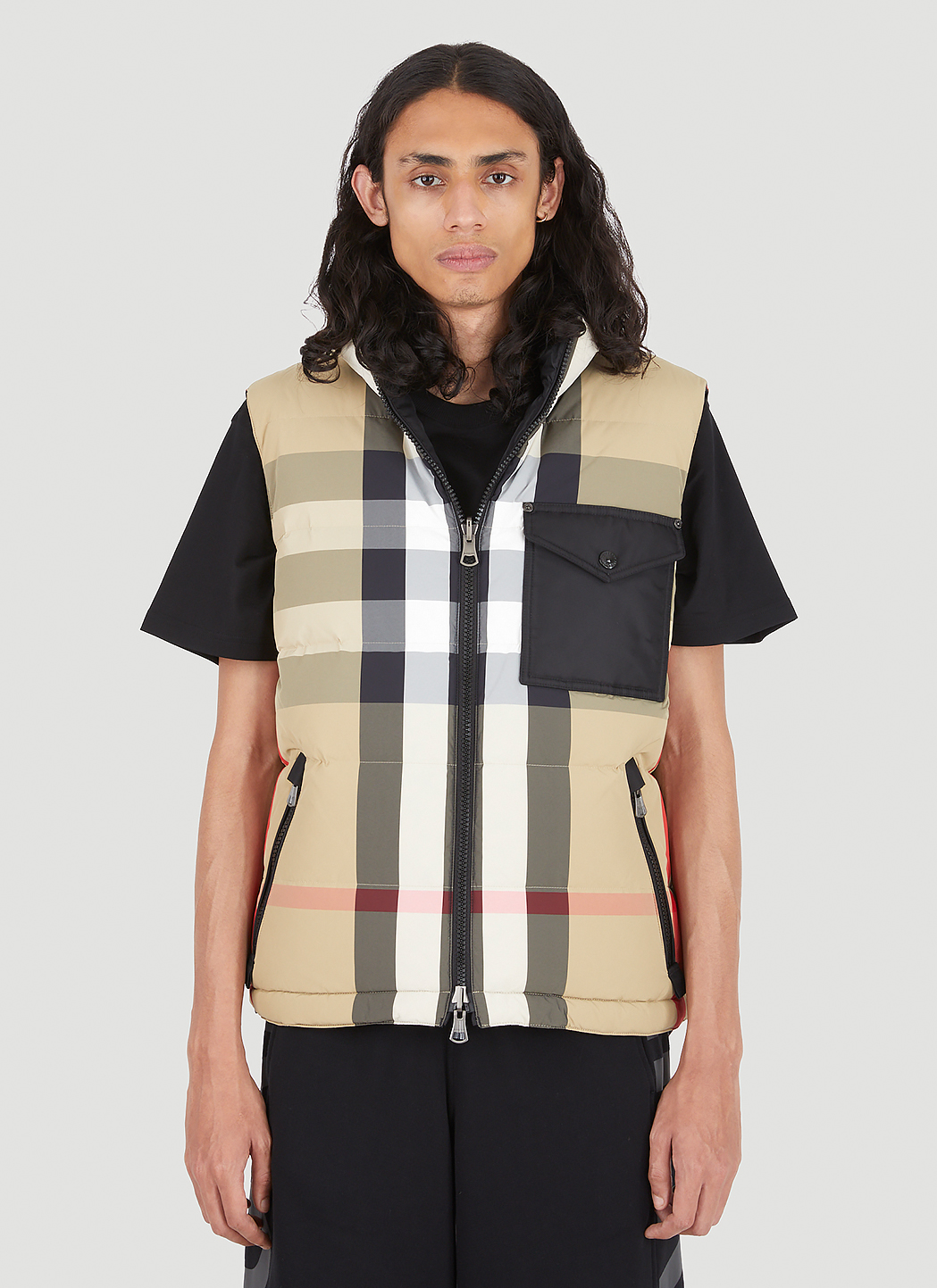 Reversible Archive Check Sleeveless Down Jacket