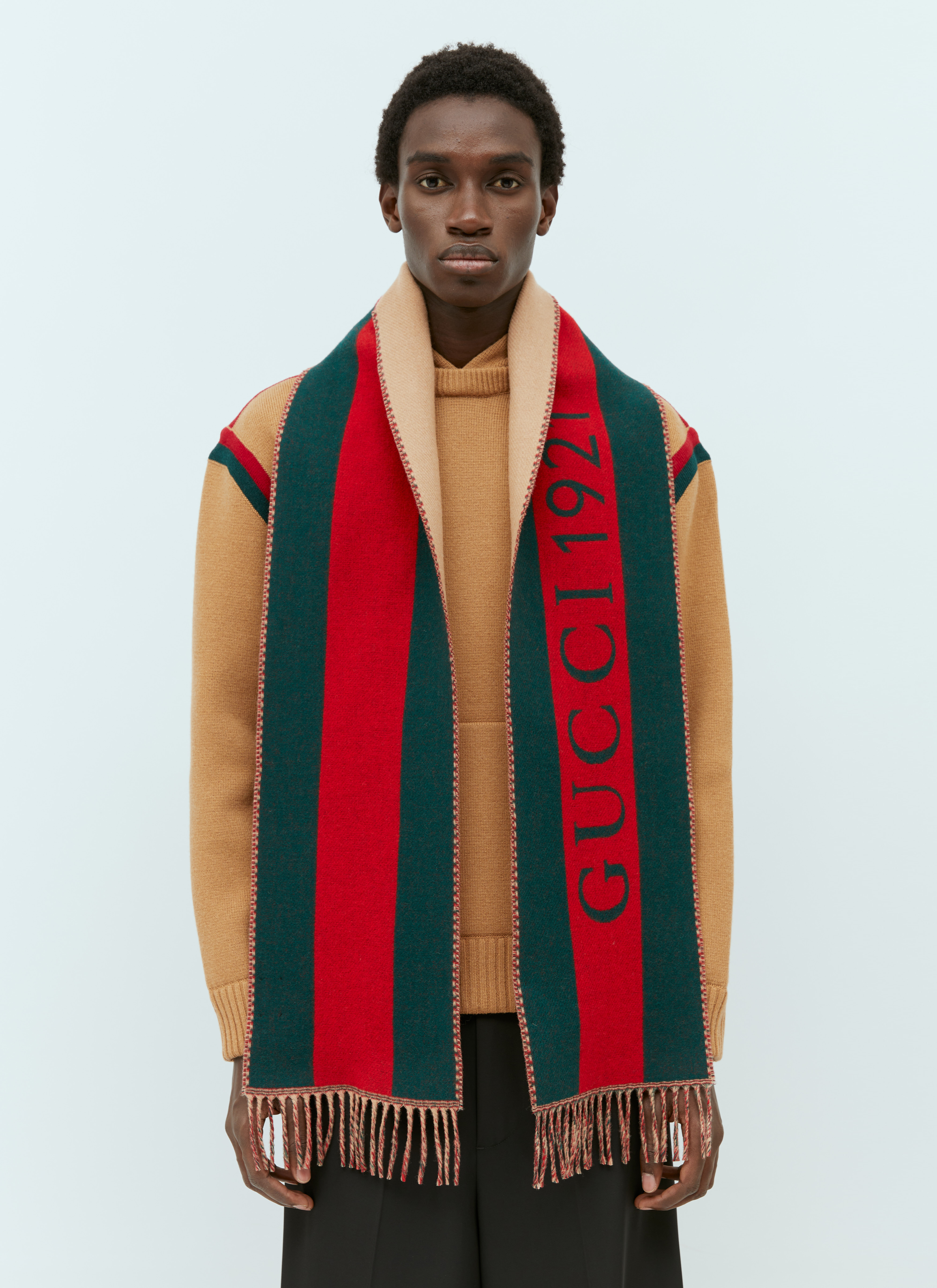 Gucci Men's' Web Jacquard Wool Scarf in Green | LN-CC®