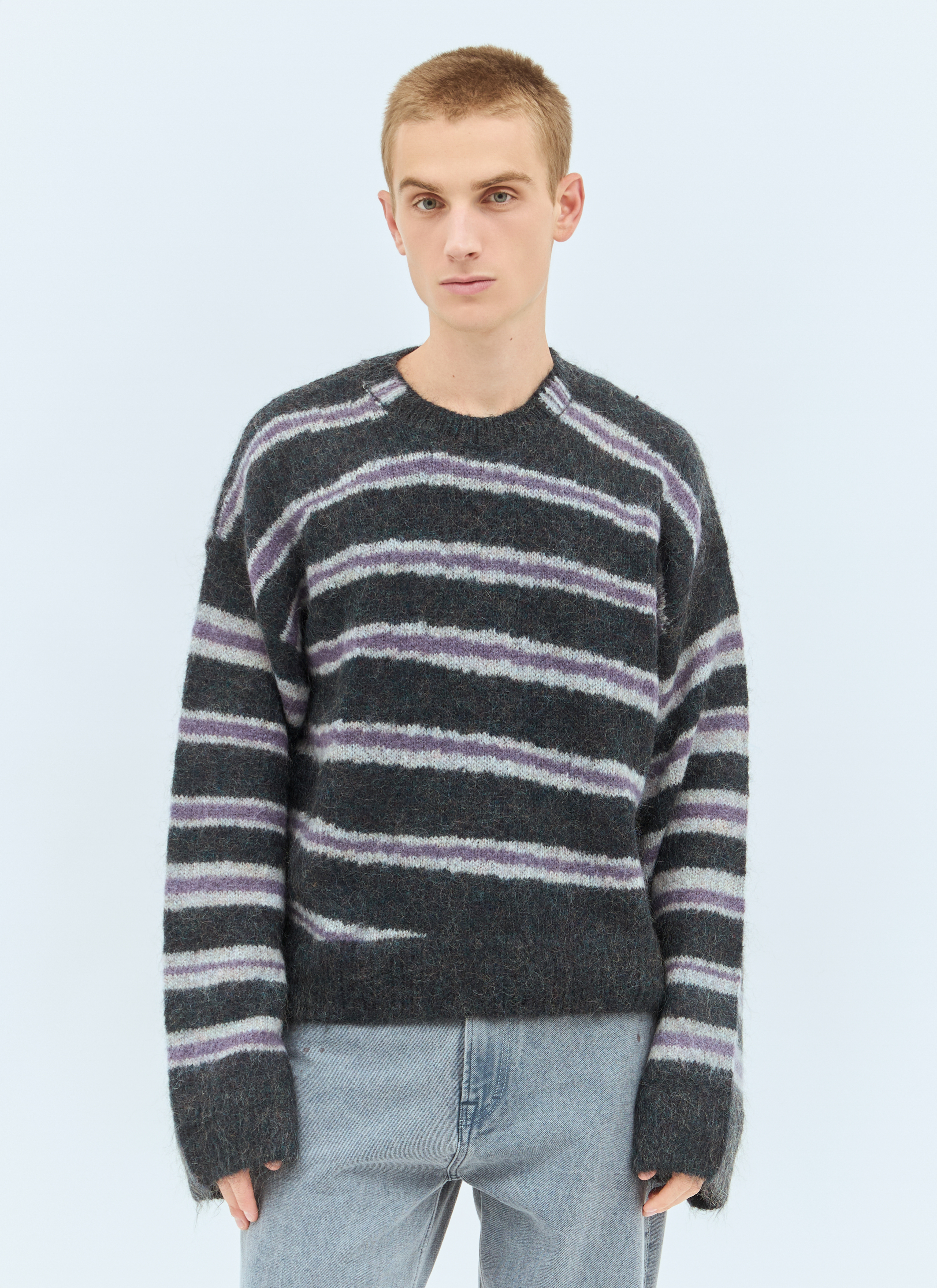 Acne Studios Men's' Striped Mohair-Blend Sweater in Grey | LN-CC®