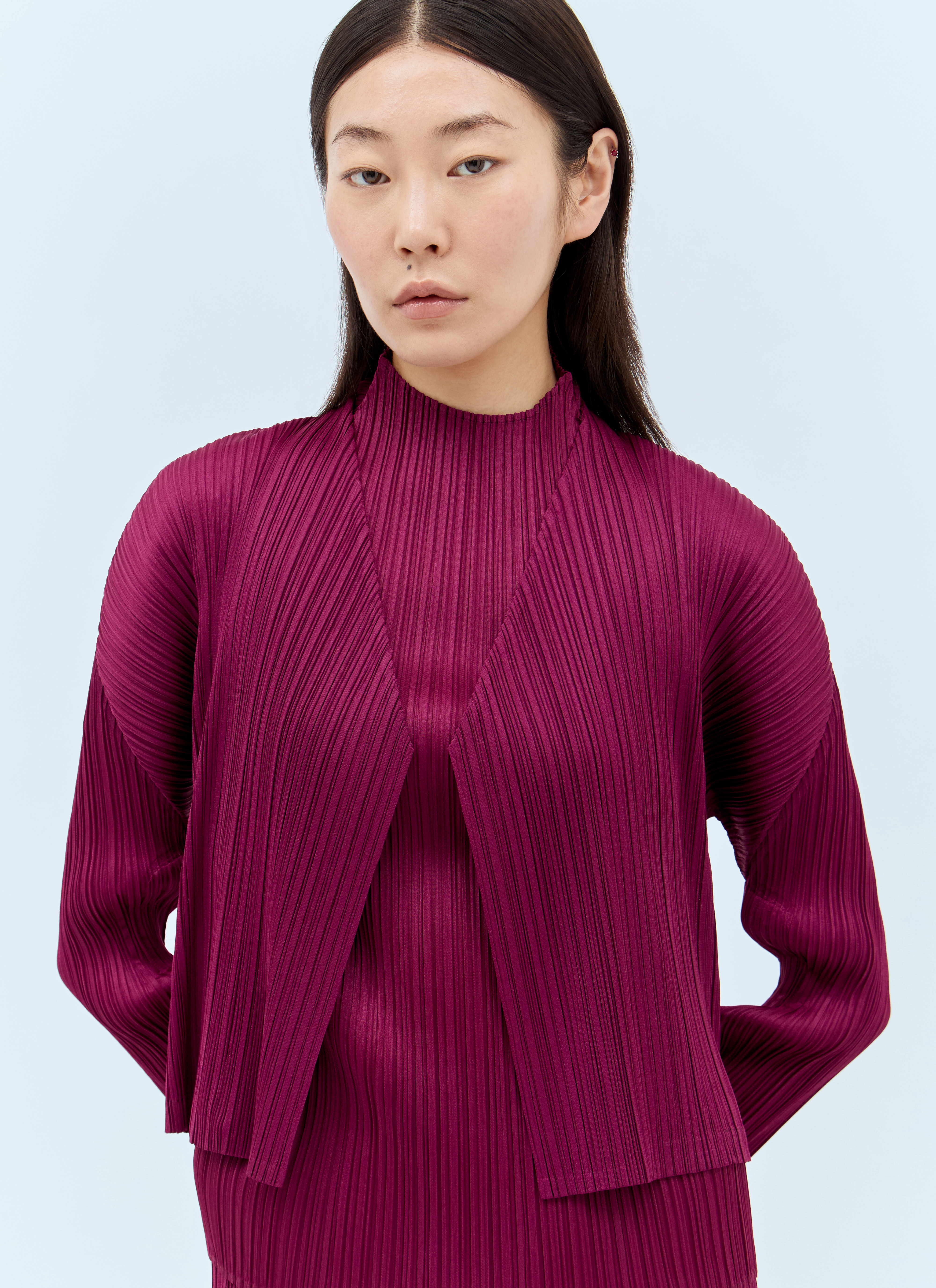 Pleats Please Issey Miyake Women's' May Cardigan in Burgundy | LN-CC®