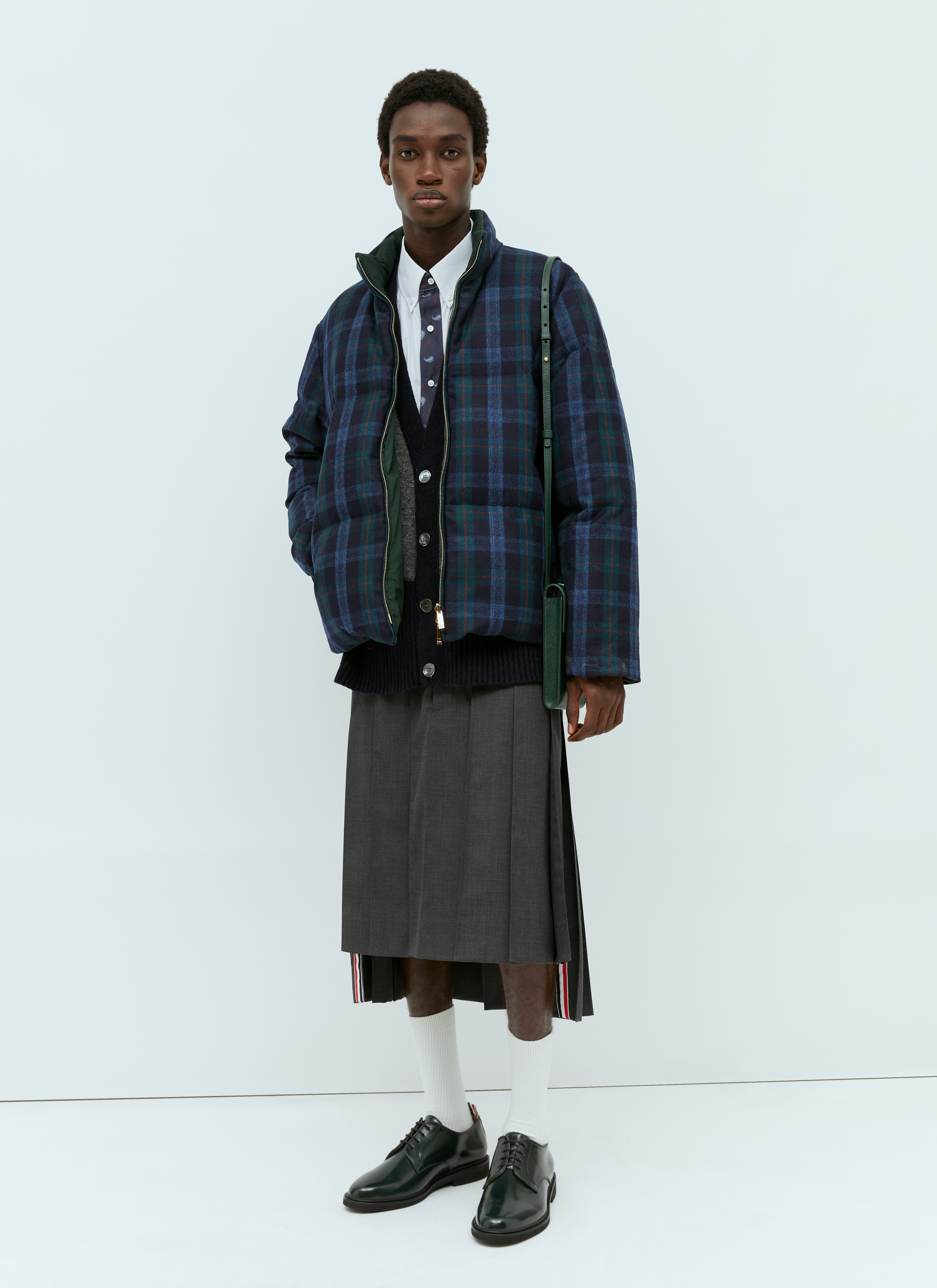 Thom Browne Men's' Tartan Flannel Reversible Down Jacket in Navy
