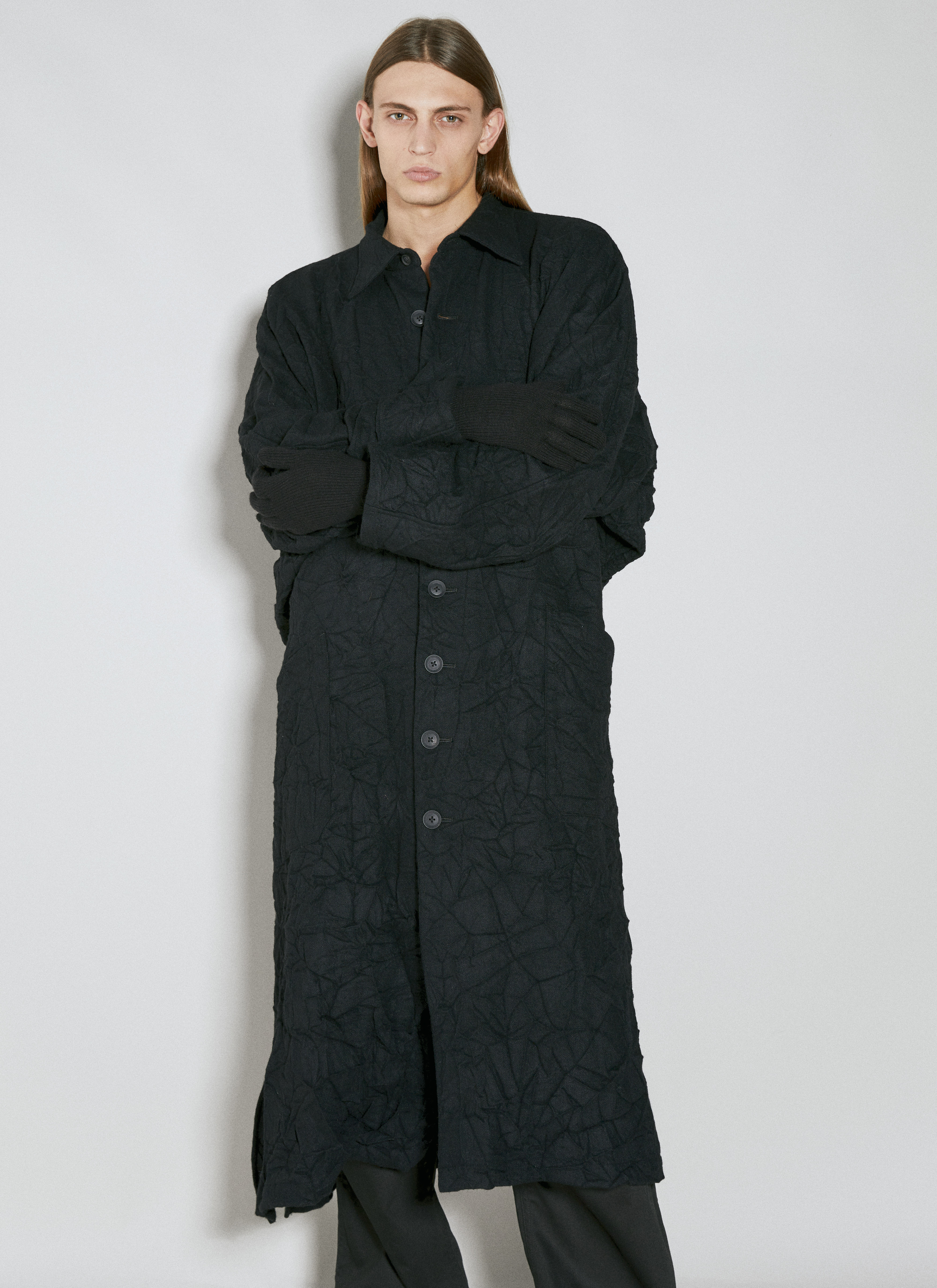 INK BKACK LINEN WOOL CLOTH Y-DECO F DRAPED P(XS Black): Yohji