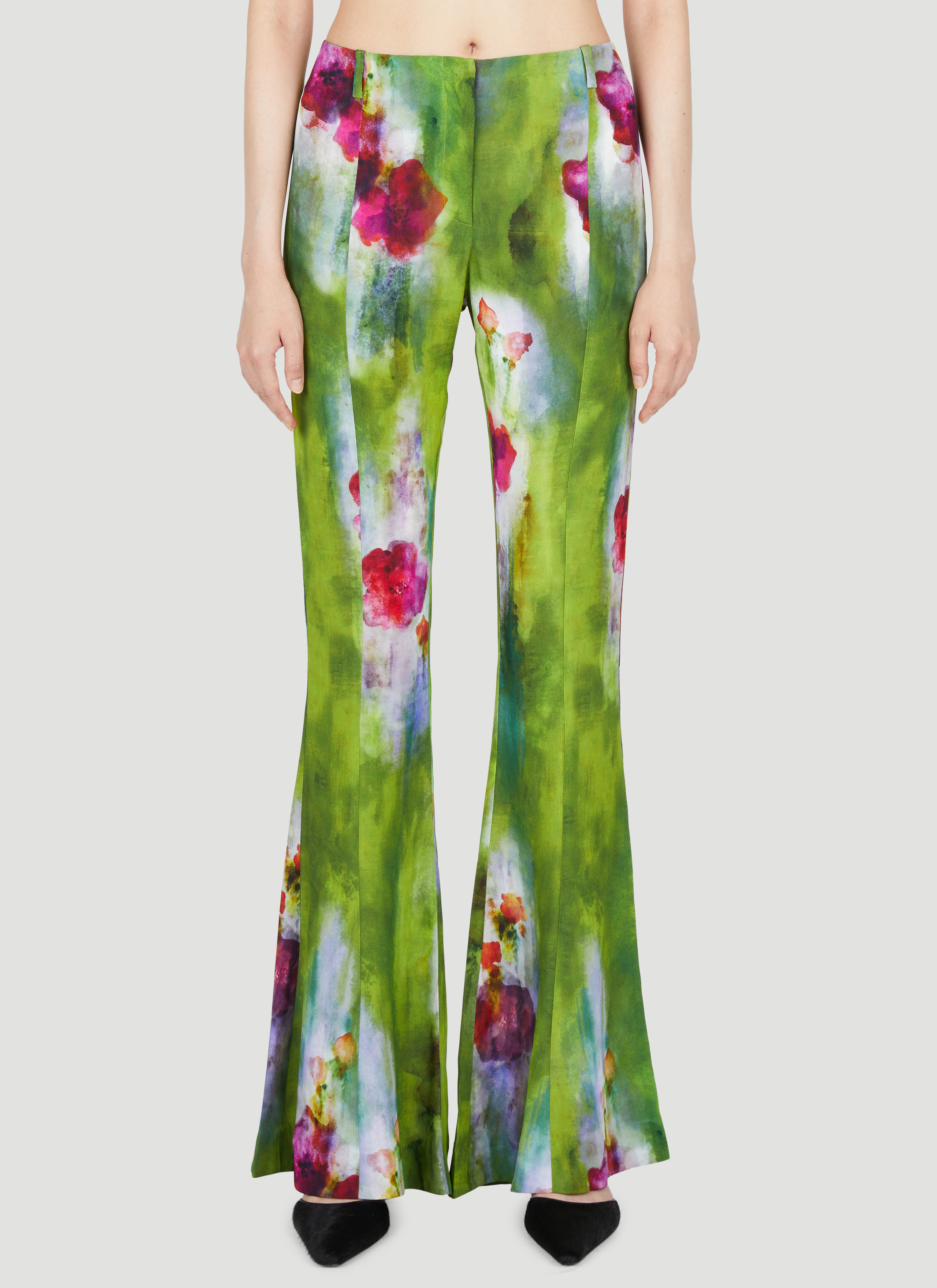 Acne Studios Floral Print Flared Pants in Green für Damen