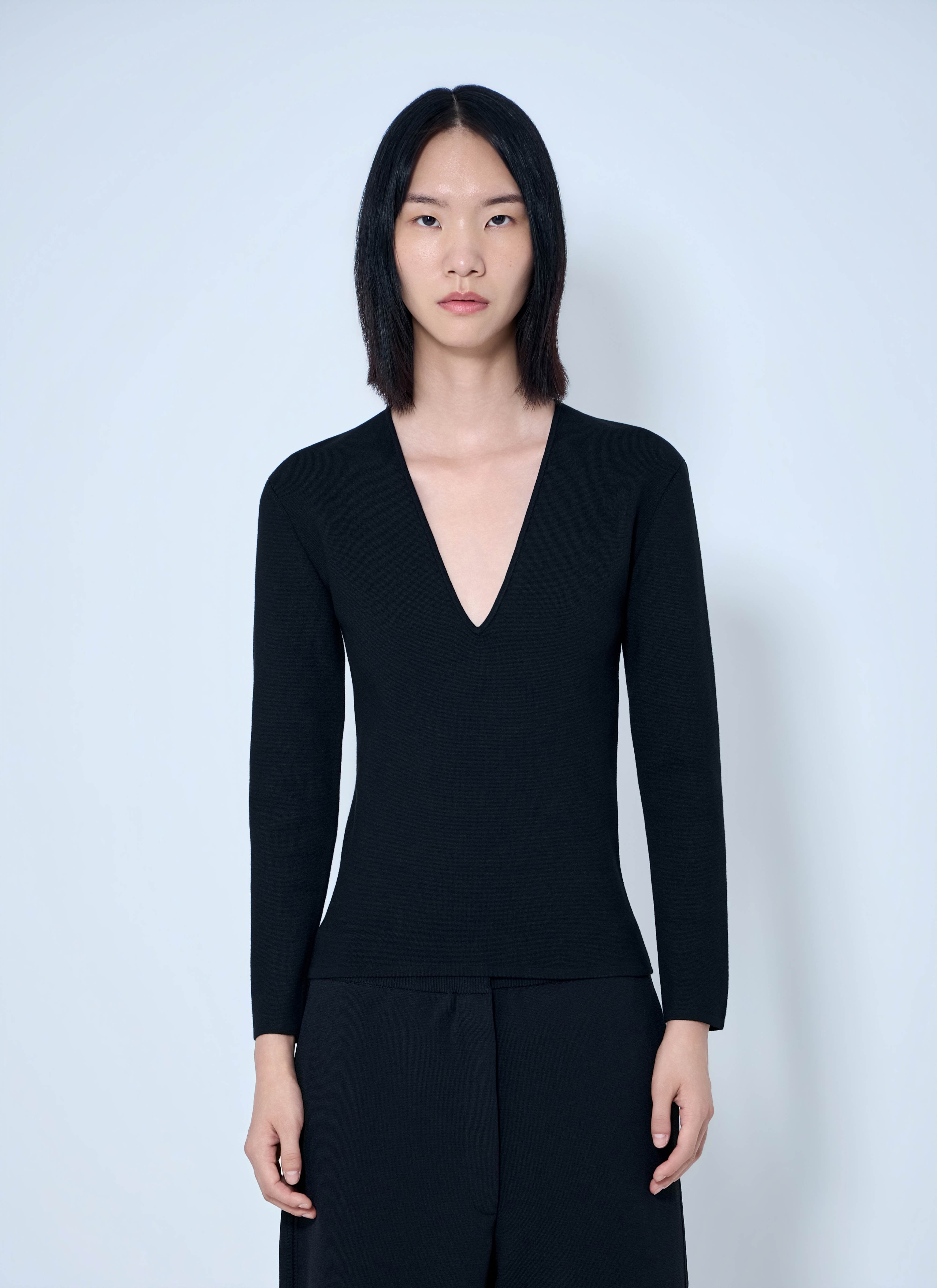Toteme Women's Black Compact Knit V-Neck - Woman Knitwear Xs