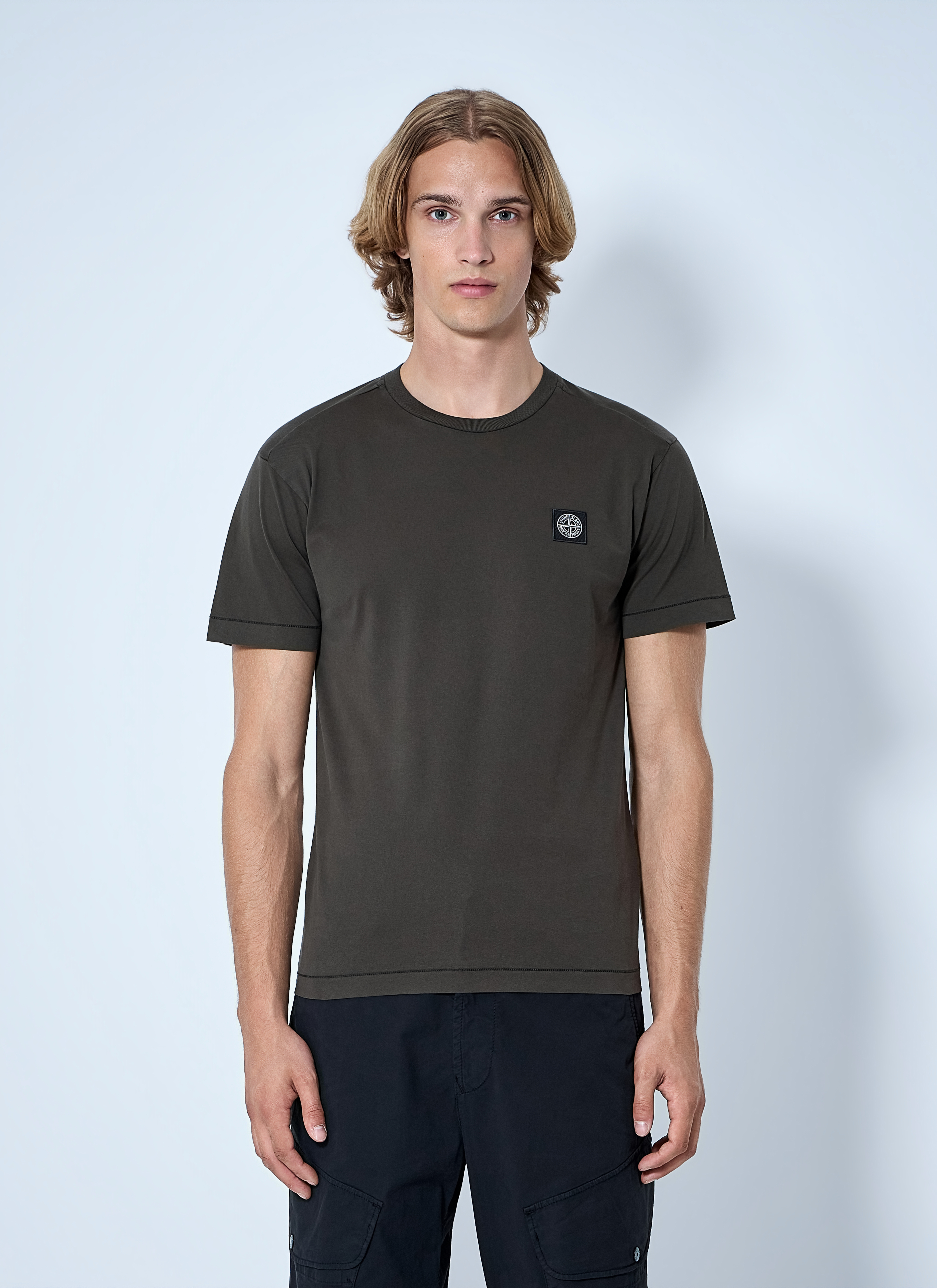 Stone Island Men's Grey Logo Motif Cotton T-Shirt - Man T-Shirts Xxxl