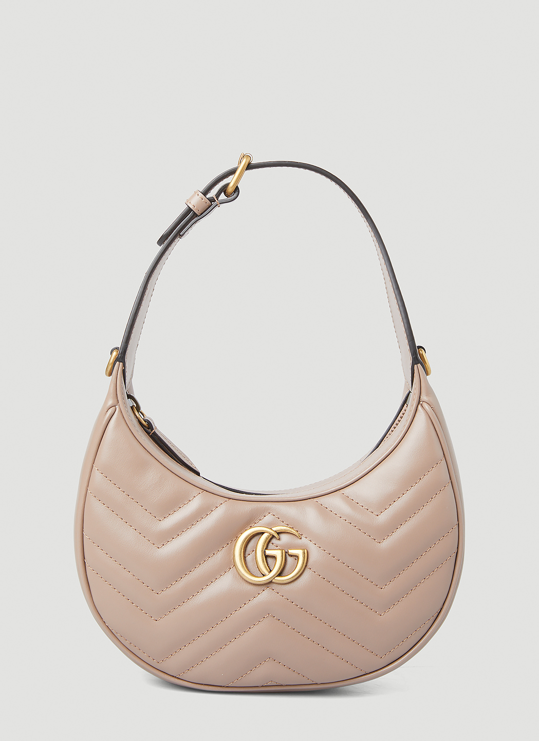 GUCCI 1400$ GG Marmont Half-Moon Mini Bag Dusty Pink Chevron