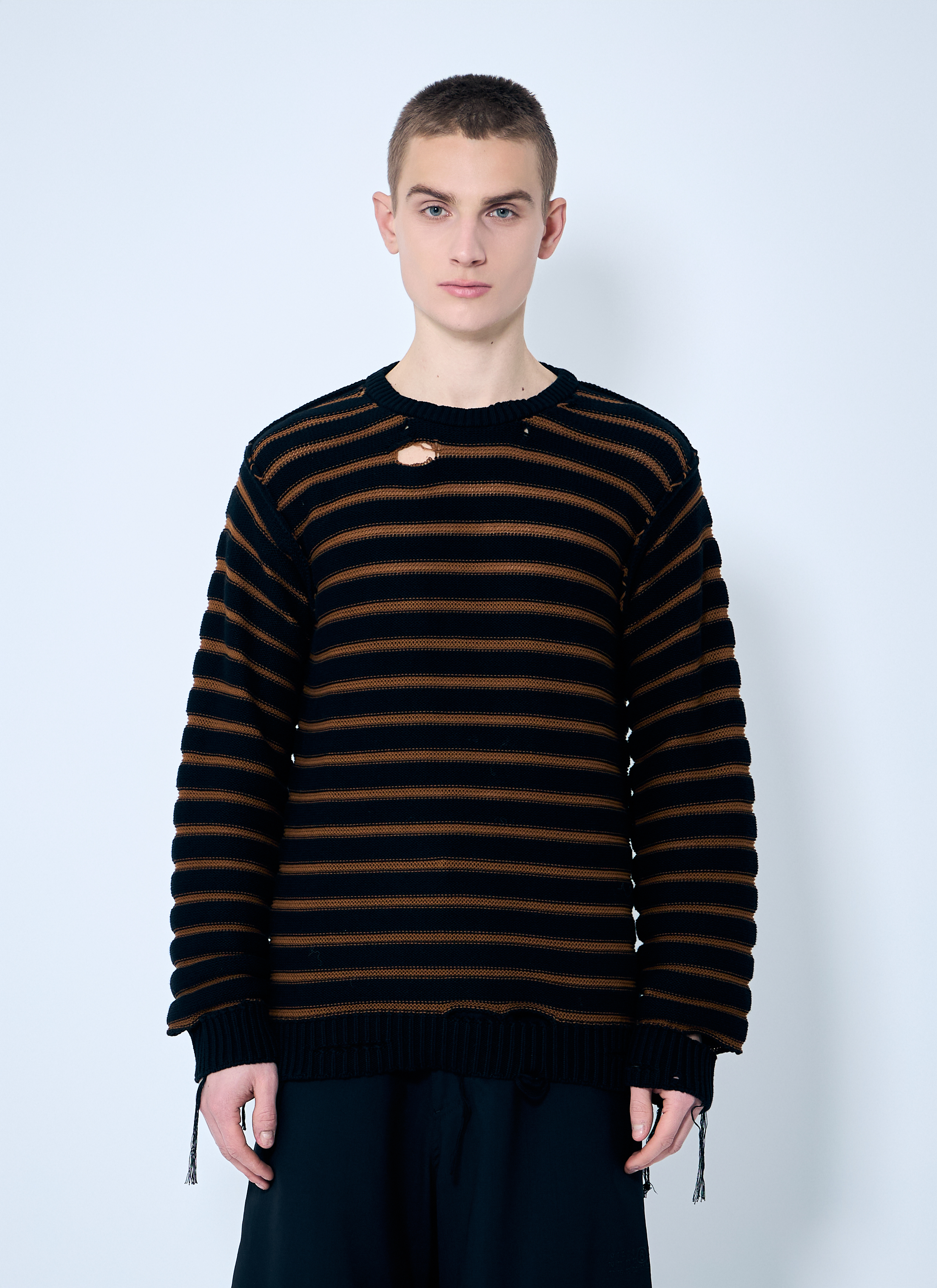 MM6 Maison Margiela Men's' Striped Distressed Sweater in