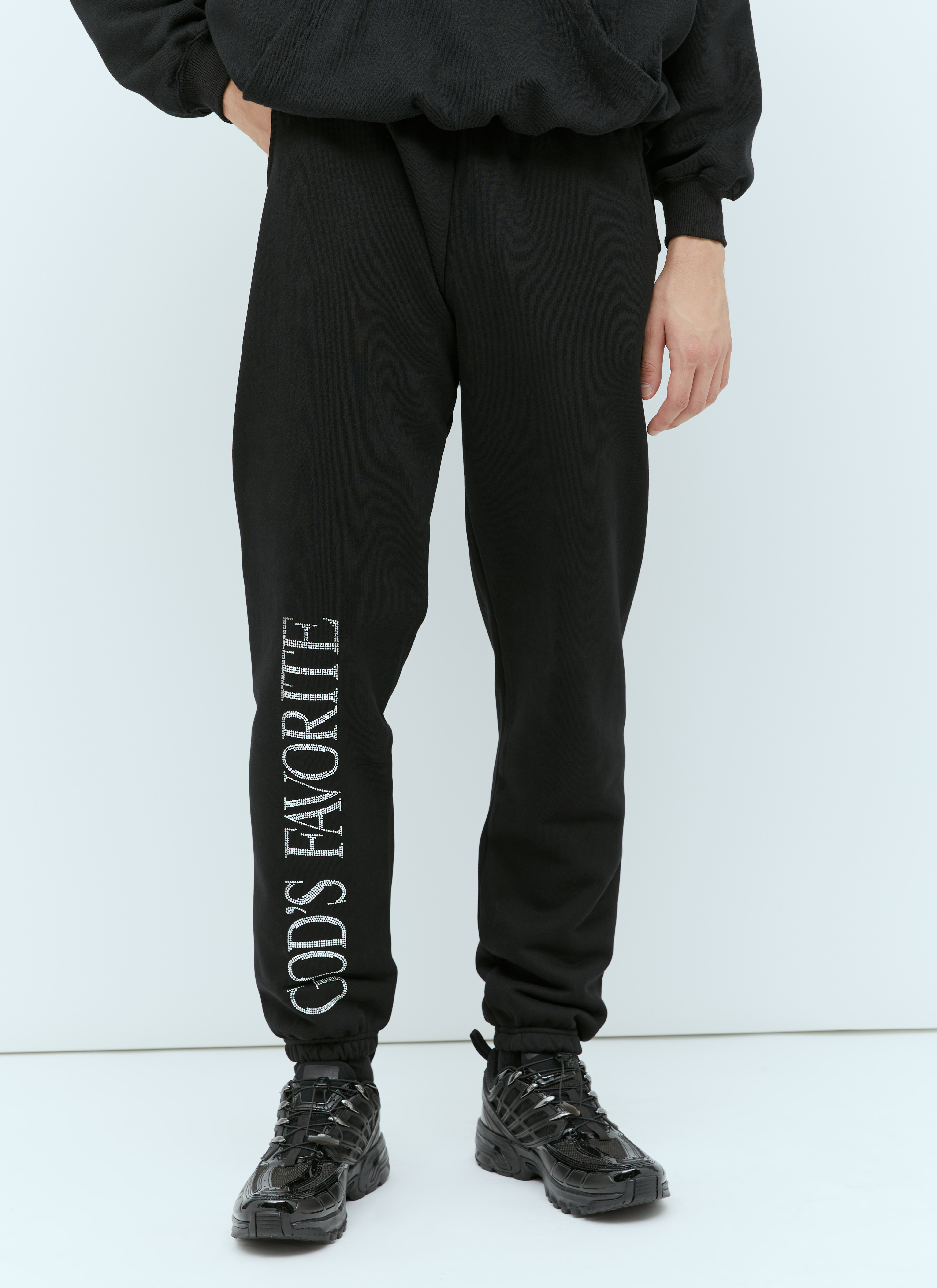 Praying God's Favorite Rhinestone Track Pants in Black | LN-CC®