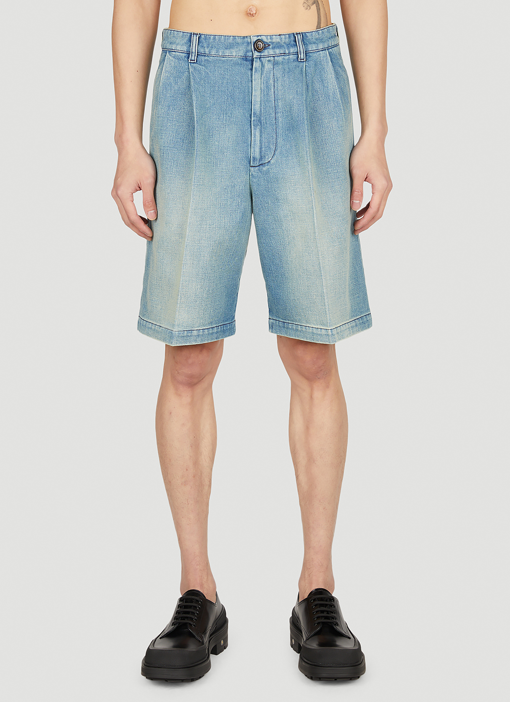 Denim Pleated Shorts