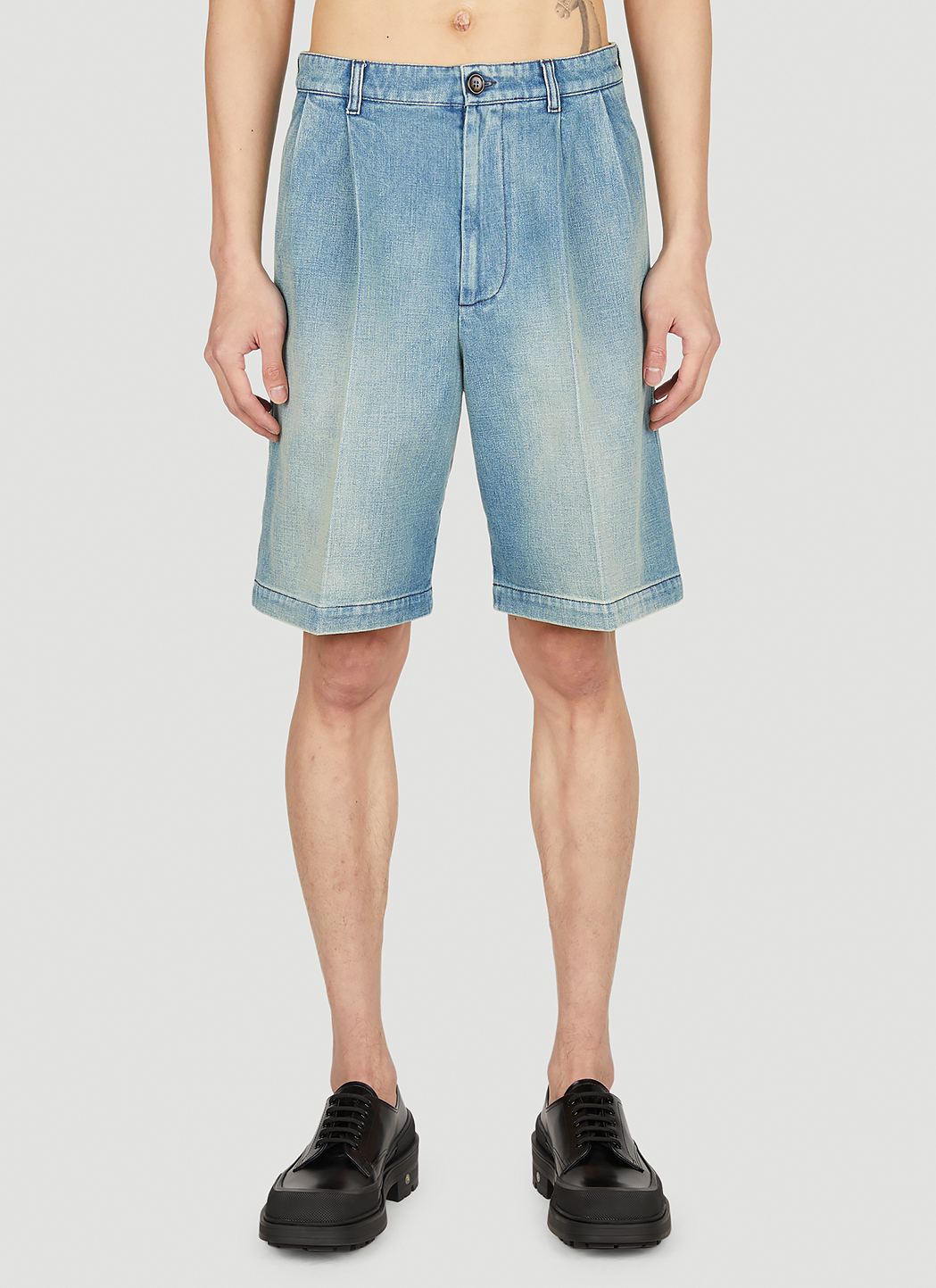 Denim Pleated Shorts