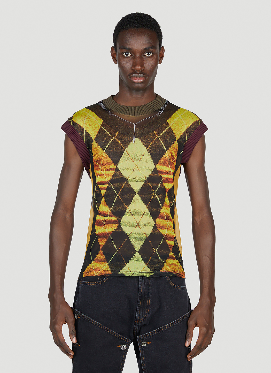 Trompe L'Oeil Argyle Sweater Top