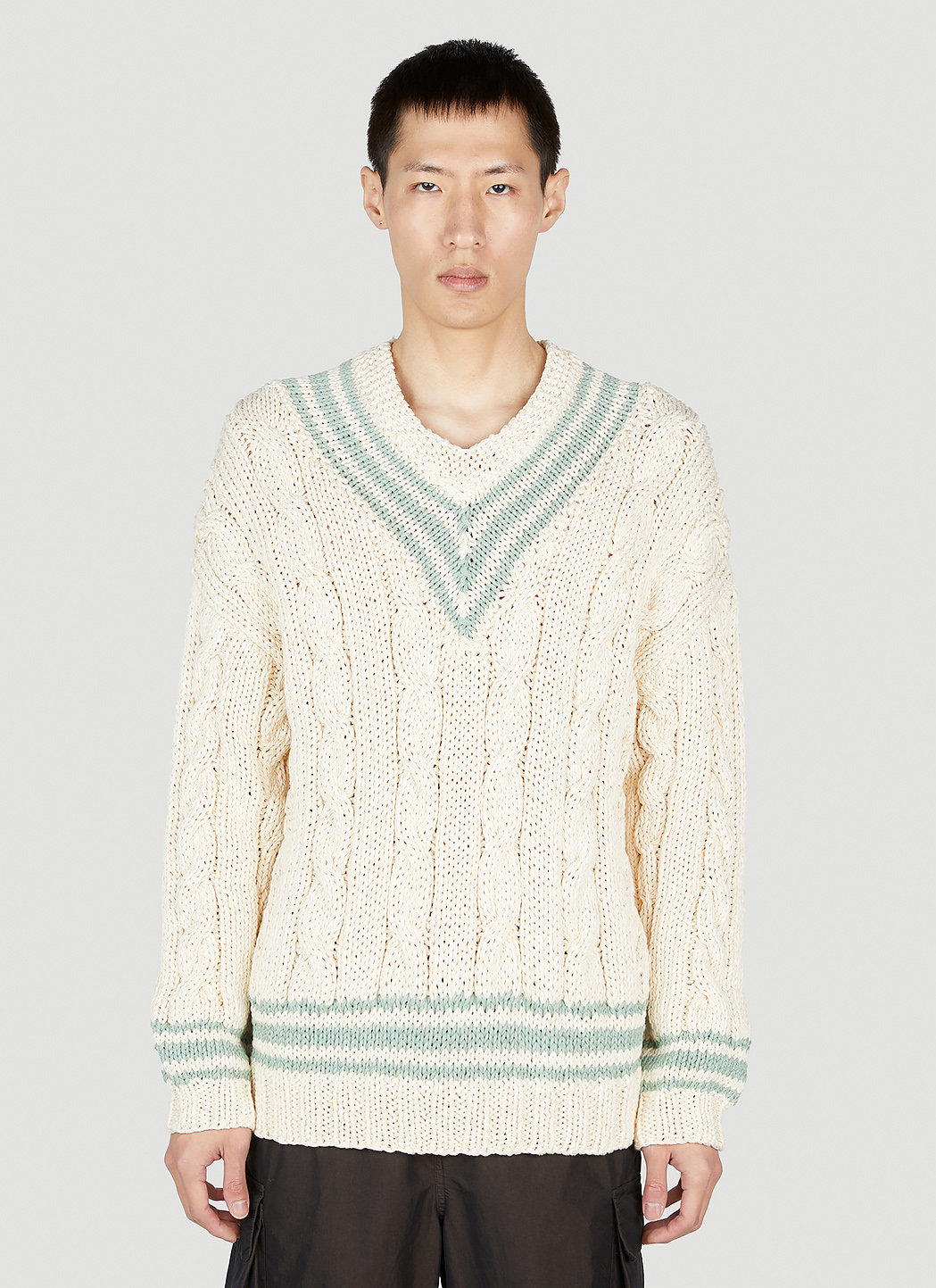 V-Collegium Cable Knit Sweater