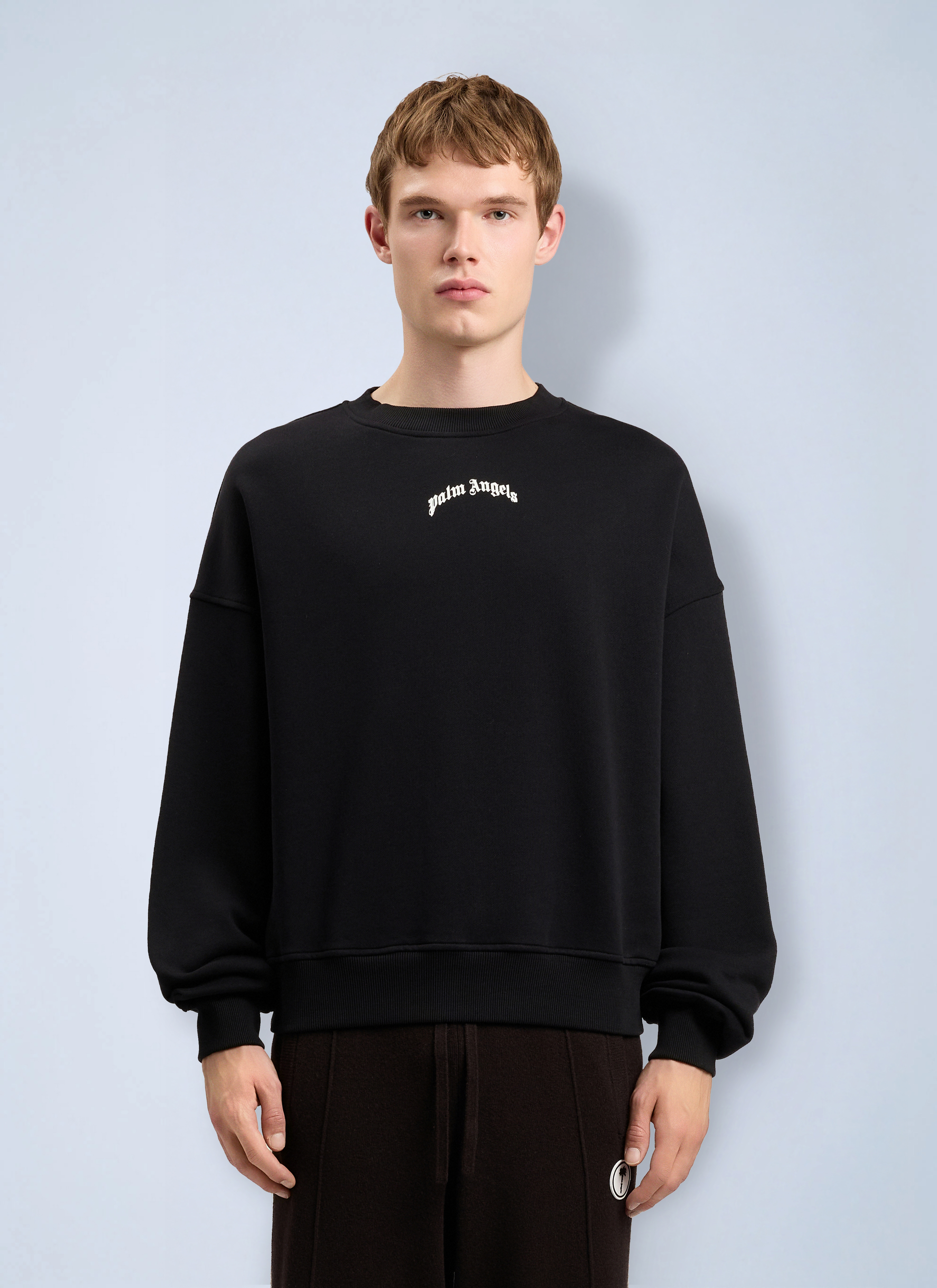 Palm Angels Men's Black Back Curved Logo Loose Sweatshirt - Man Sweatshirts Xxs