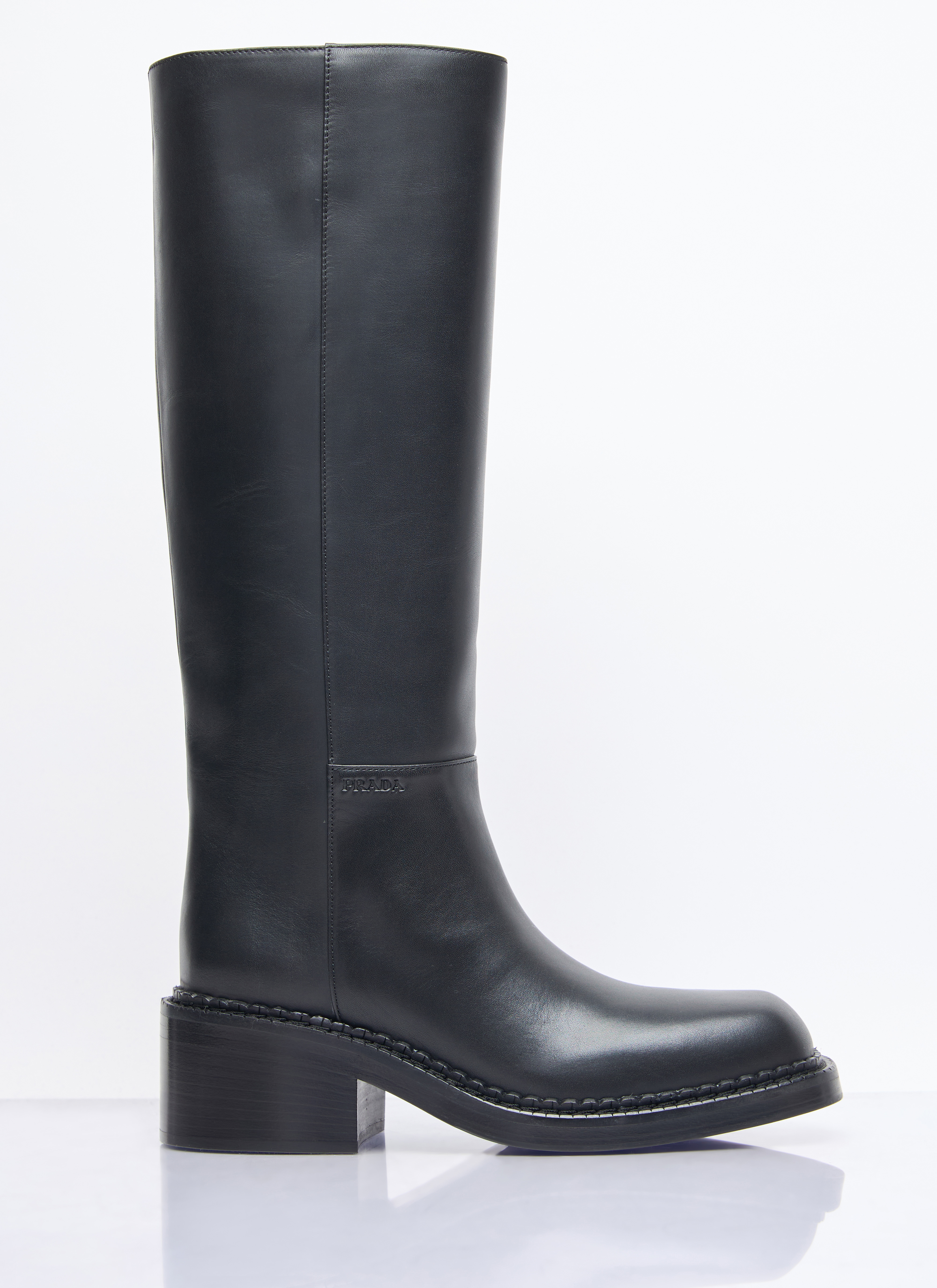 Prada Women's' Leather Knee-High Boots in Black | LN-CC®
