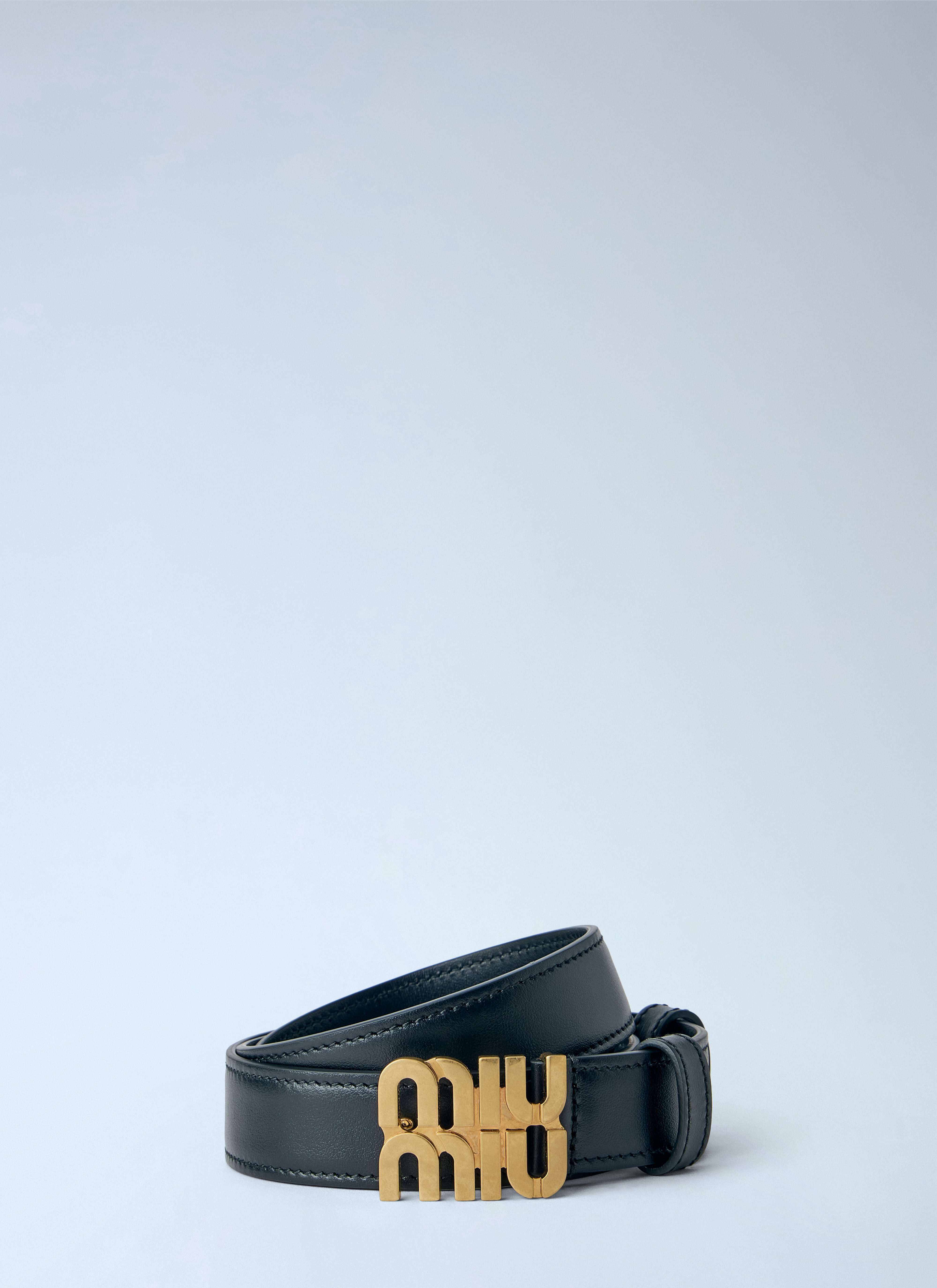 Miu Miu Unisex Black Logo Buckle Leather Belt - Belts 95