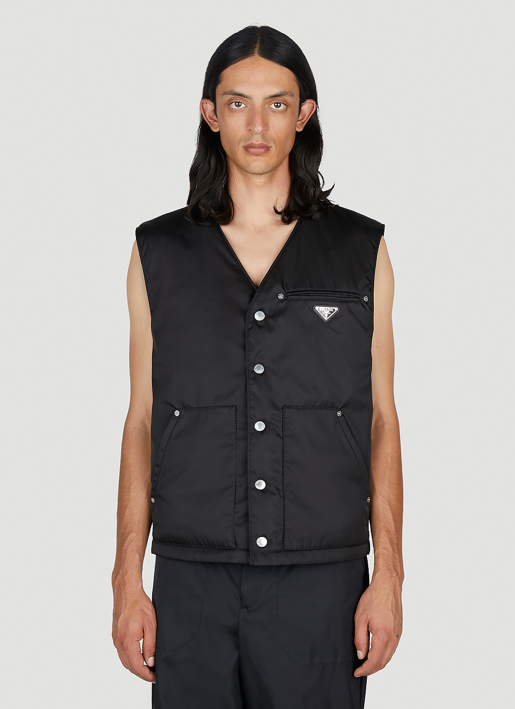 Prada Men's' Re-Nylon Padded Sleeveless Jacket in Black | LN-CC®