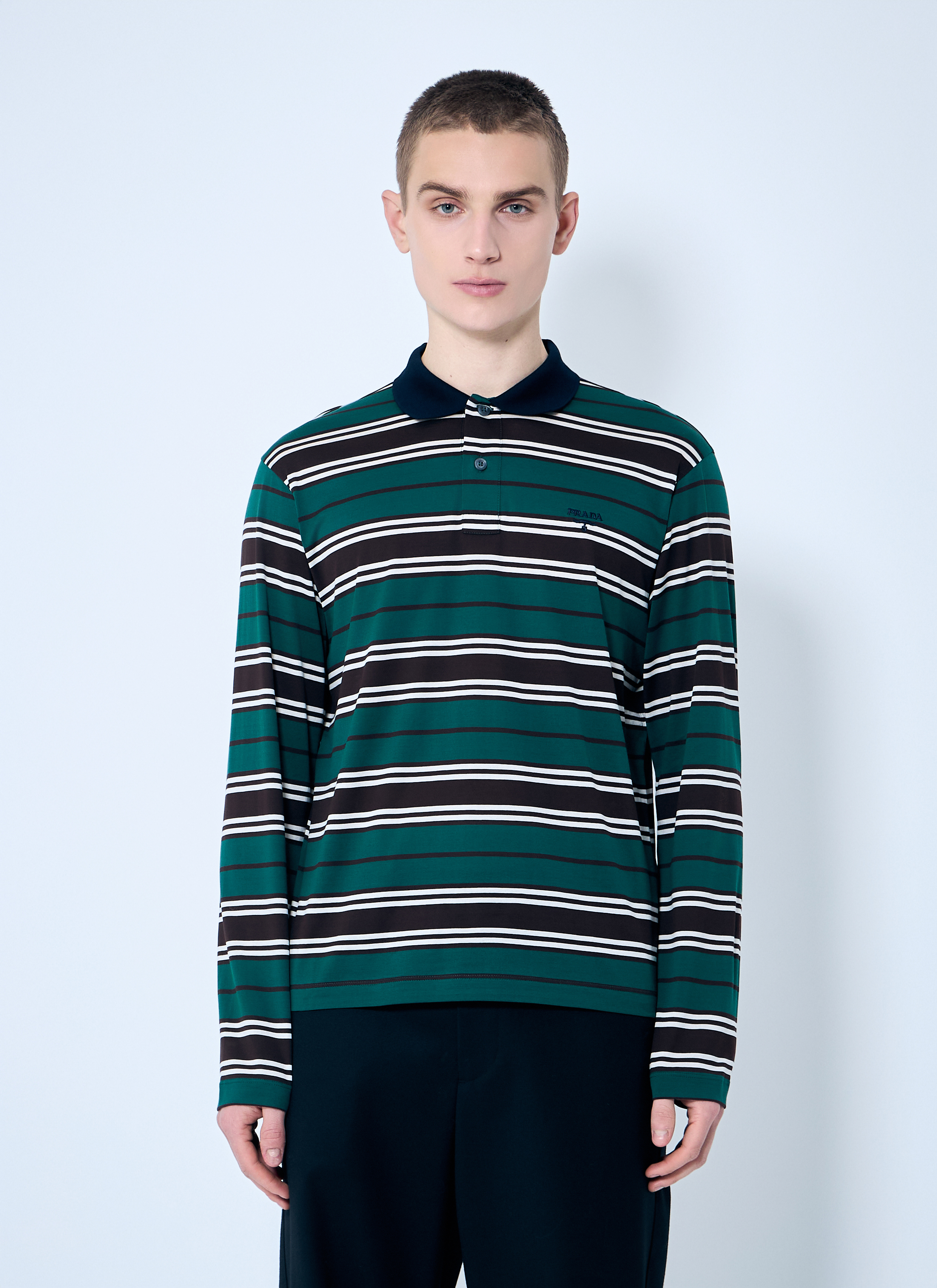 Prada Striped Polo Shirt en Green pour homme | LN-CC®