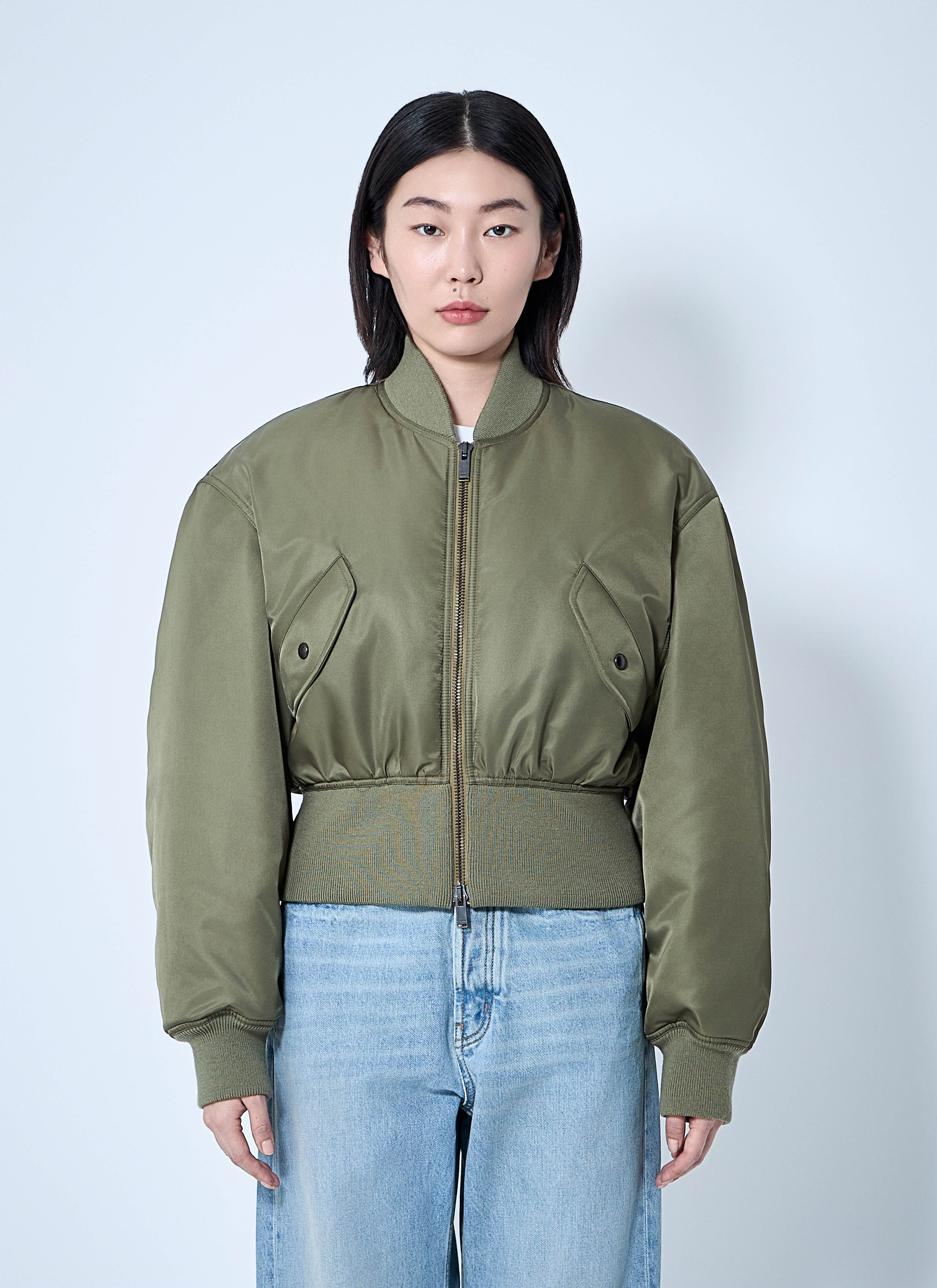 YSL カーキ ブルゾン bomber jacket in water-repellent nylon serge in Green | Saint