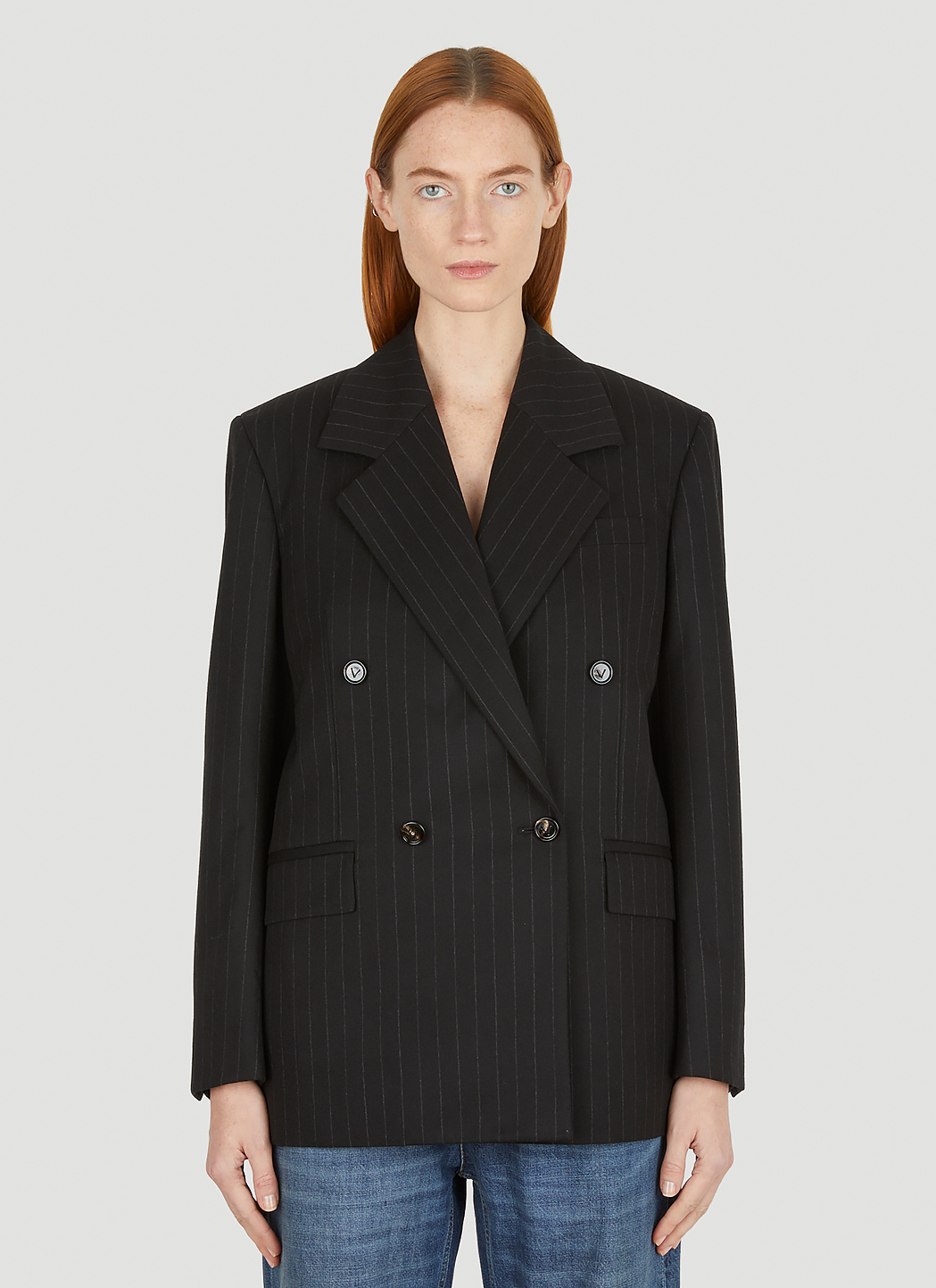 Double-Breasted Pinstripe Blazer